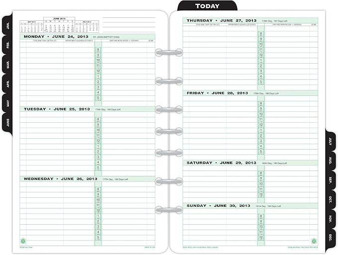 DayTimer 2PagePerWeek Original Refill, Desk Size, 5.5