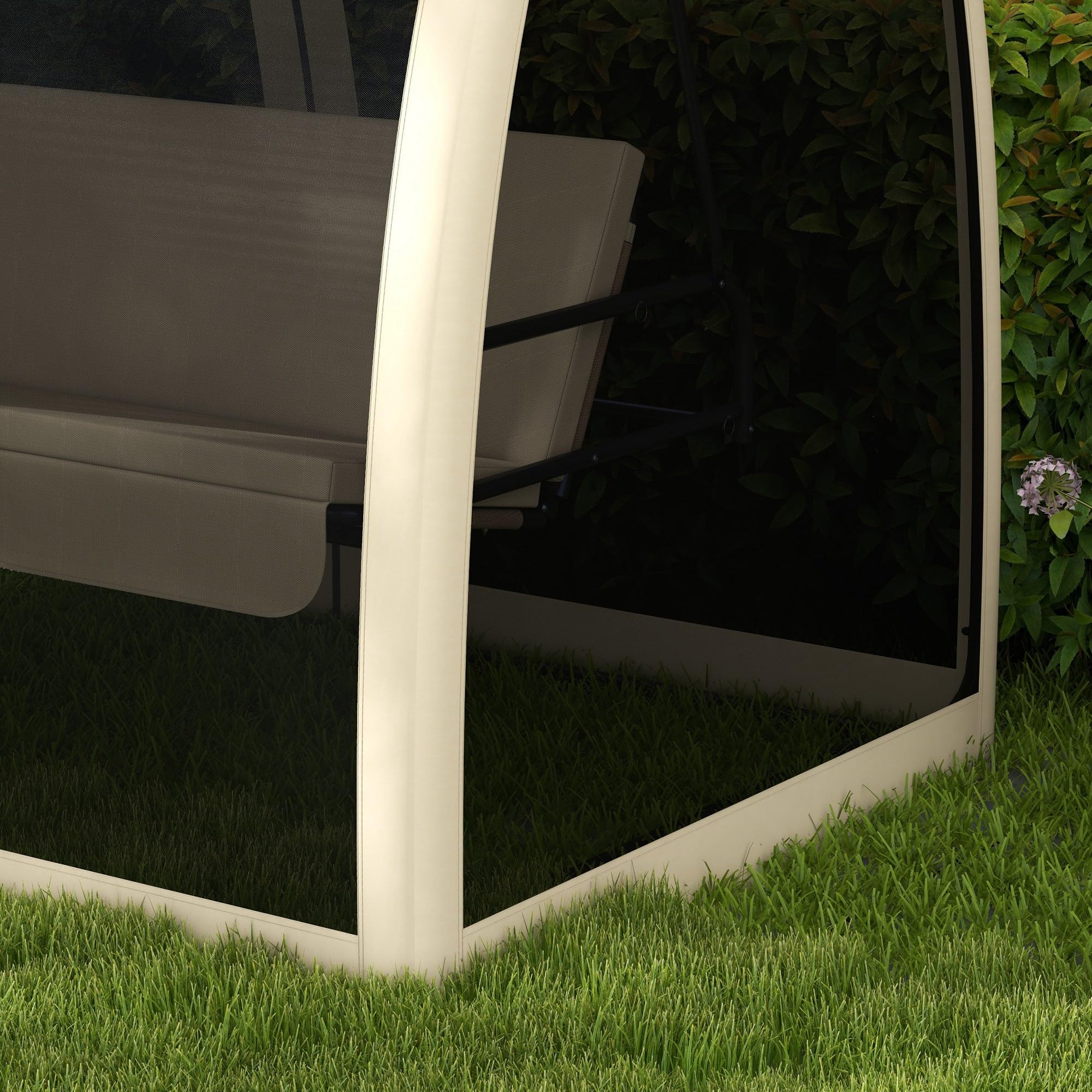 Outsunny 2 in 1 Hollywoodschaukel mit Liegefunktion 3-Sitzer Gartenschaukel mit Baldachin, Mückennetz, Schaukelbank belast bis 300kg, Gartenliege für Garten, Terrasse, 240 x 140 x 197 cm, Kaffee