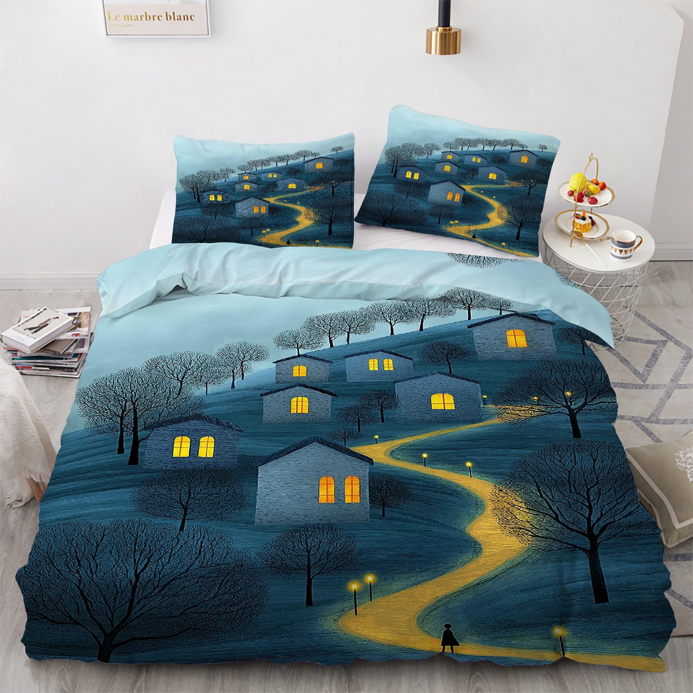 Housse de couette 220x240 style ferme chic avec taies d'oreiller KG173