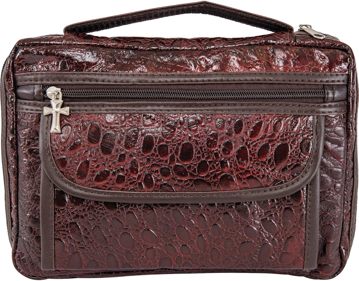 BNF Embassy Alligator Embossed Genuine Leather Bible Cover, Protects and Shelters Your Bible Keeping It Safe and Offers Additional Storage, Burgundy
