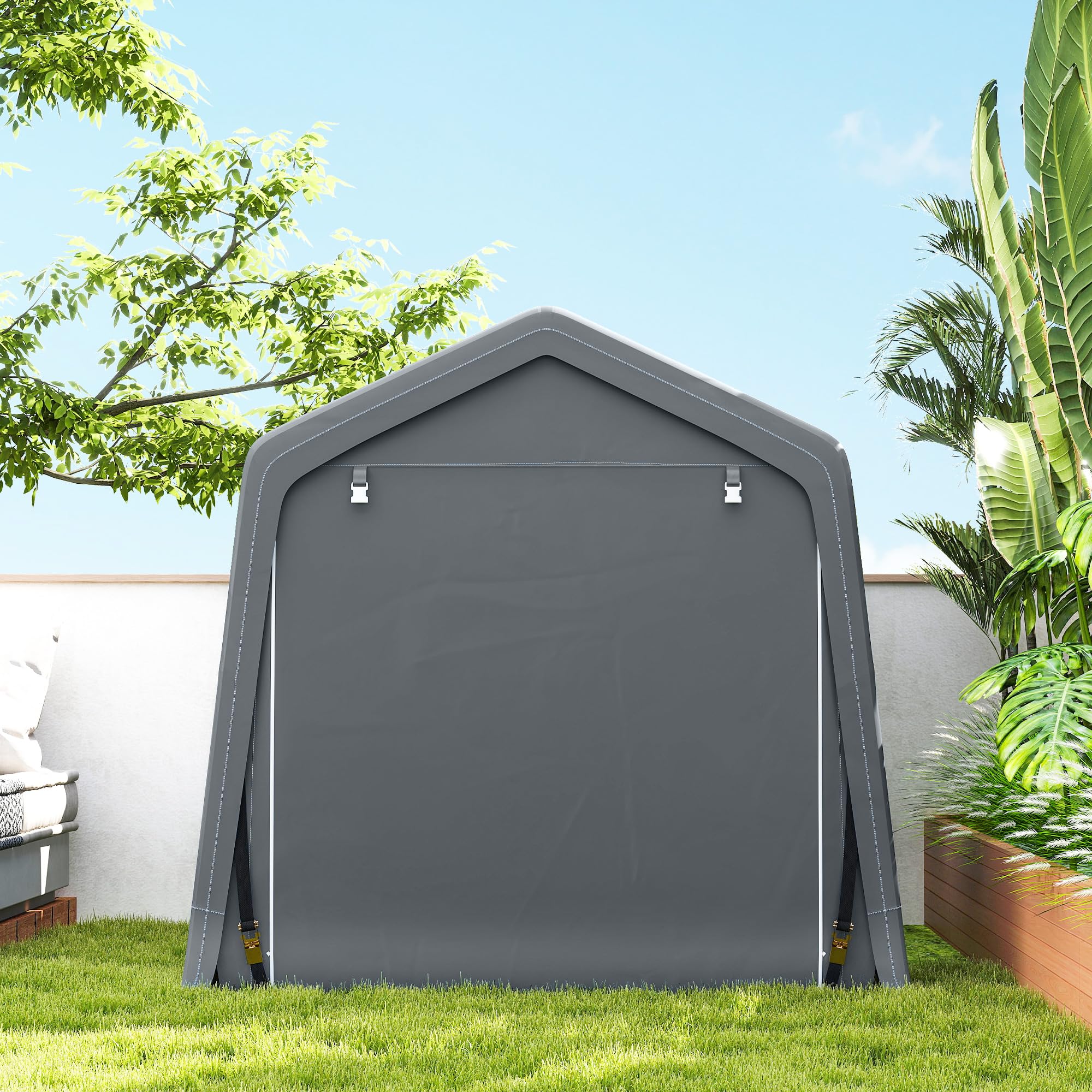 Outsunny Garage Moto per Esterno 2.4x2m, Tenda in Metallo e Tessuto PE, Grigio Scuro