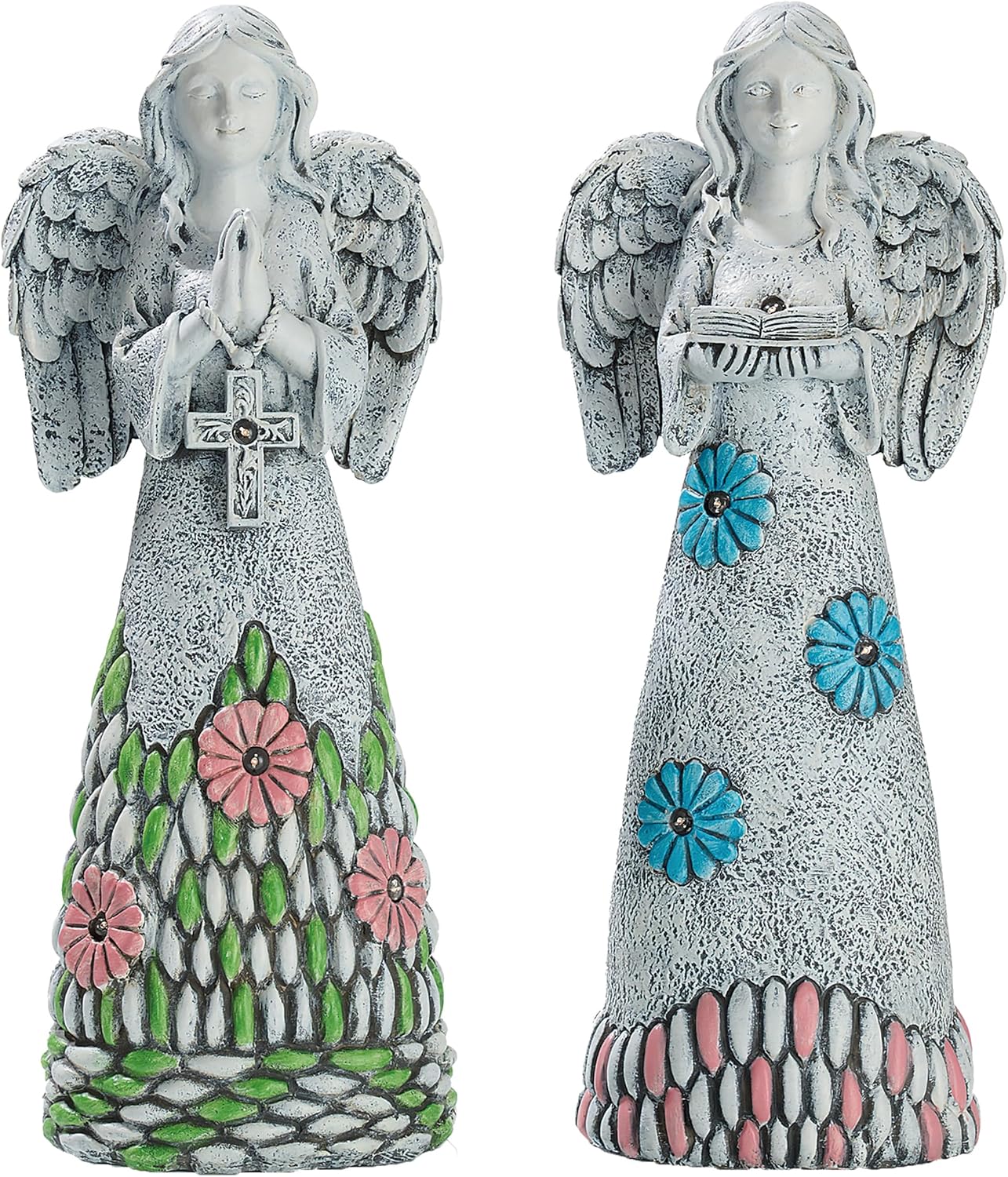 TERESA'S COLLECTIONS Angel Garden Statues with Solar Outdoor Light for Garden Decor, 2 Pack Resin Angel Grave Cemetery Decorations for Outdoor Decor, Memorial Angel Yard Decor Gifts for Mom, 11”