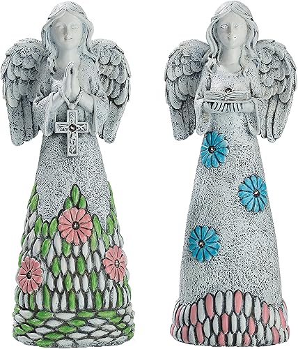 TERESA'S COLLECTIONS Estatuas de jardín de ángeles con luz solar al aire libre para decoración de jardín, paquete de 2 decoraciones de cementerio de