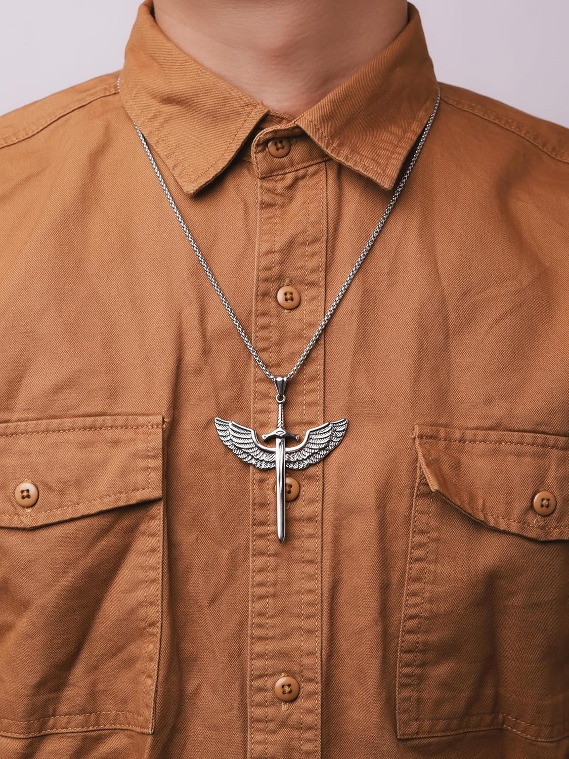 HAQUIL Stainless Steel Angel Wing Sword Pendant Necklace, Box Chain, Gothic Jewelry Gift for Men and Women - Image 7