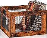 Vinyl Record Storage Crate Wooden Record Holder, Classic Cube Record Organizer Storage 100+ Records, Brown Color Vinyl Record Holder for Albums Super Easy to Assemble…