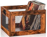 Vinyl Record Storage Crate Wooden Record Holder&comma; Classic Cube Record Organizer Storage 100&plus; Records&comma; Brown Color Vinyl Record Holder for Albums Super Easy to Assemble…