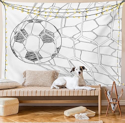 Miniatura 8 de Ambesonne Tapiz de fútbol, balón de fútbol en posición de portero deportivo, para espectadores de competición deportiva, estilo dibujado a mano,