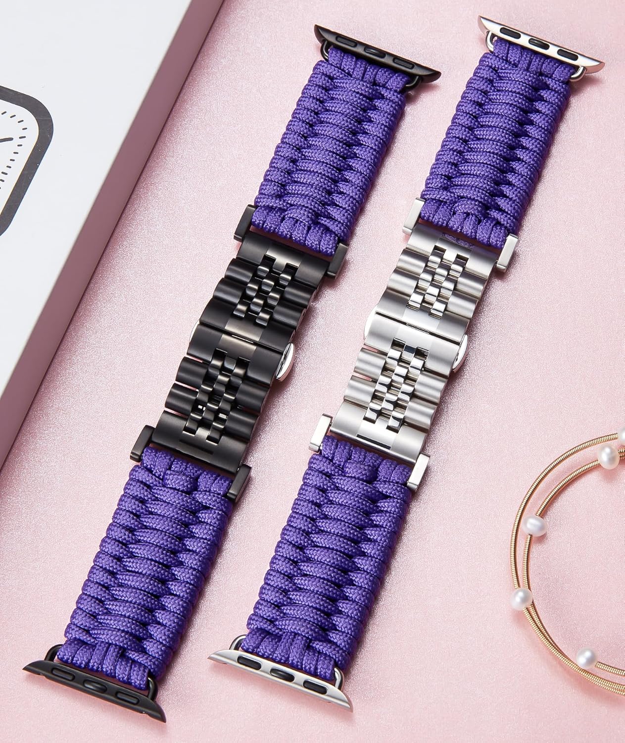 BINLUN Compatible with Apple Watch Band 49mm 46mm 45mm 44mm 42mm 41mm 40mm 38mm Braided 550 Paracord Stainless Steel Sport Strap Fit for iWatch Ultra Series 11/10/9/8/7/SE2/SE/6/5/4/3/2/1
