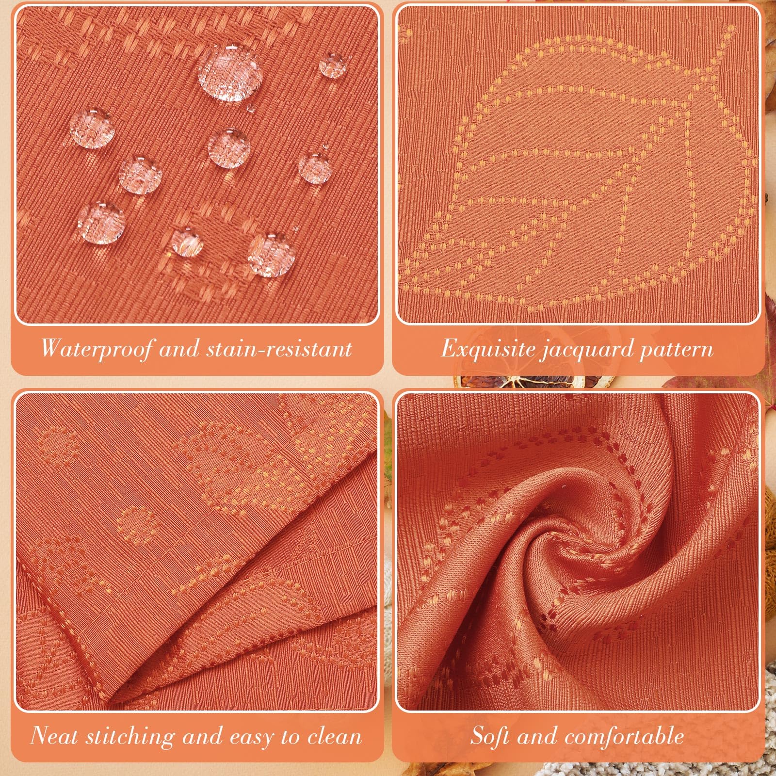 Servilletas de tela de damasco jacquard de otoño de 16.5 x 16.5 pulgadas, servilletas de poliéster naranja quemado para otoño, Acción de Gracias, boda, fiesta, suministros de mesa (6 piezas)