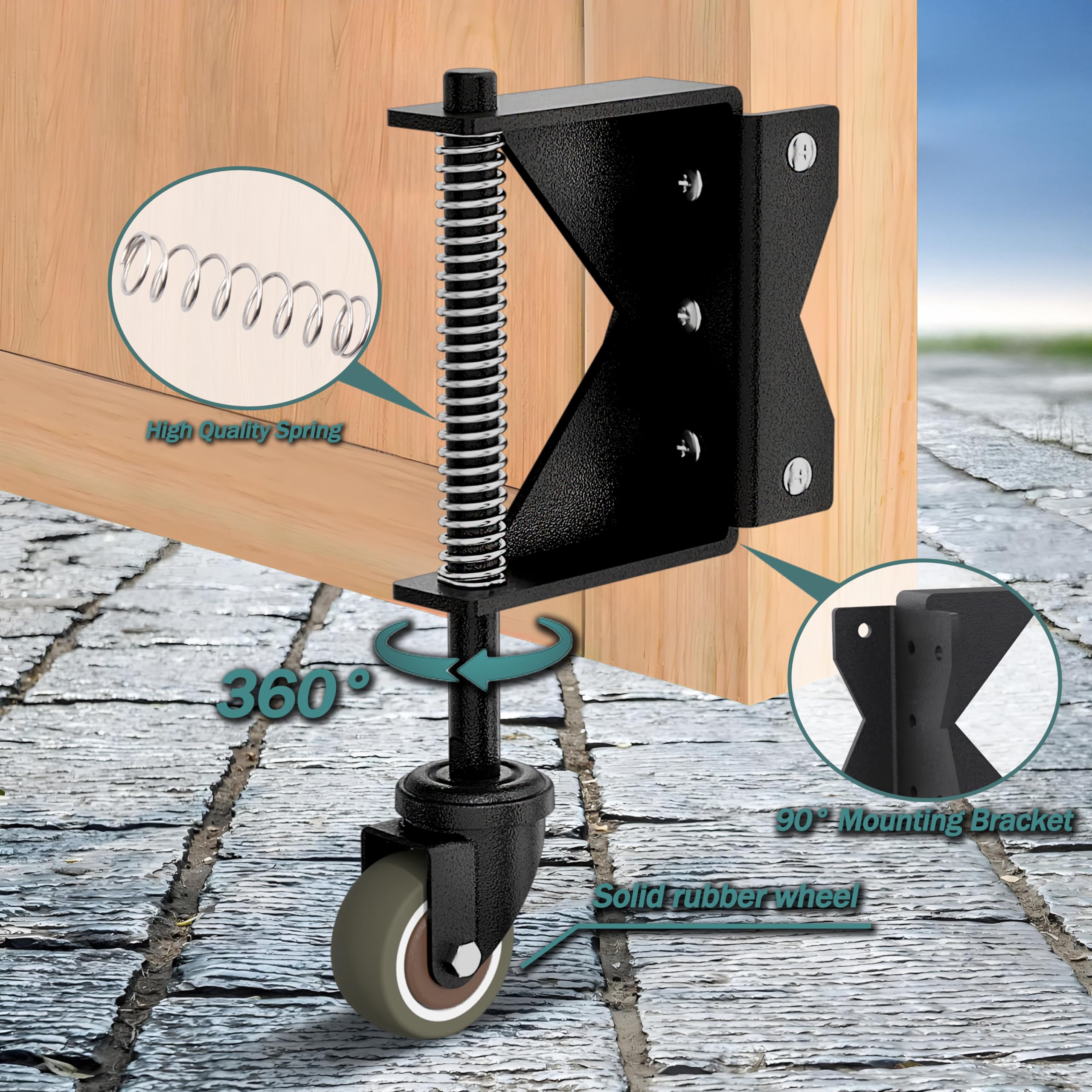 Lygoeeg 5 cm Torrad, schwerlastgeeignet, federbelastete Vollgummi-Rolle für Holz-/Landtor, Tragfähigkeit 40 kg, mit Schrauben und Schraubendreher, Schwarz, (1er-Pack/Rechts)