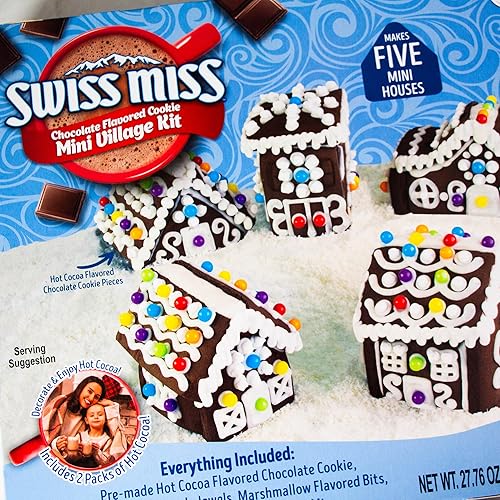 Miniatura 4 de Swiss Miss Chocolate Holiday Mini Village Kit - Glaseado, caramelos, mezcla de cacao caliente, 27.76 onzas, 1 paquete