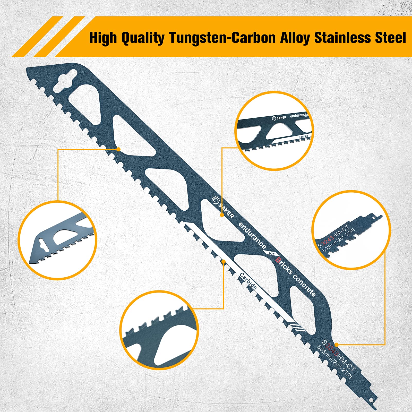EZARC Demolition Masonry Reciprocating Saw Blade, Carbide Sawzall Blades For Cutting Aerated Concrete And Hollow Brick, 2 Pack, 300mm 450mm