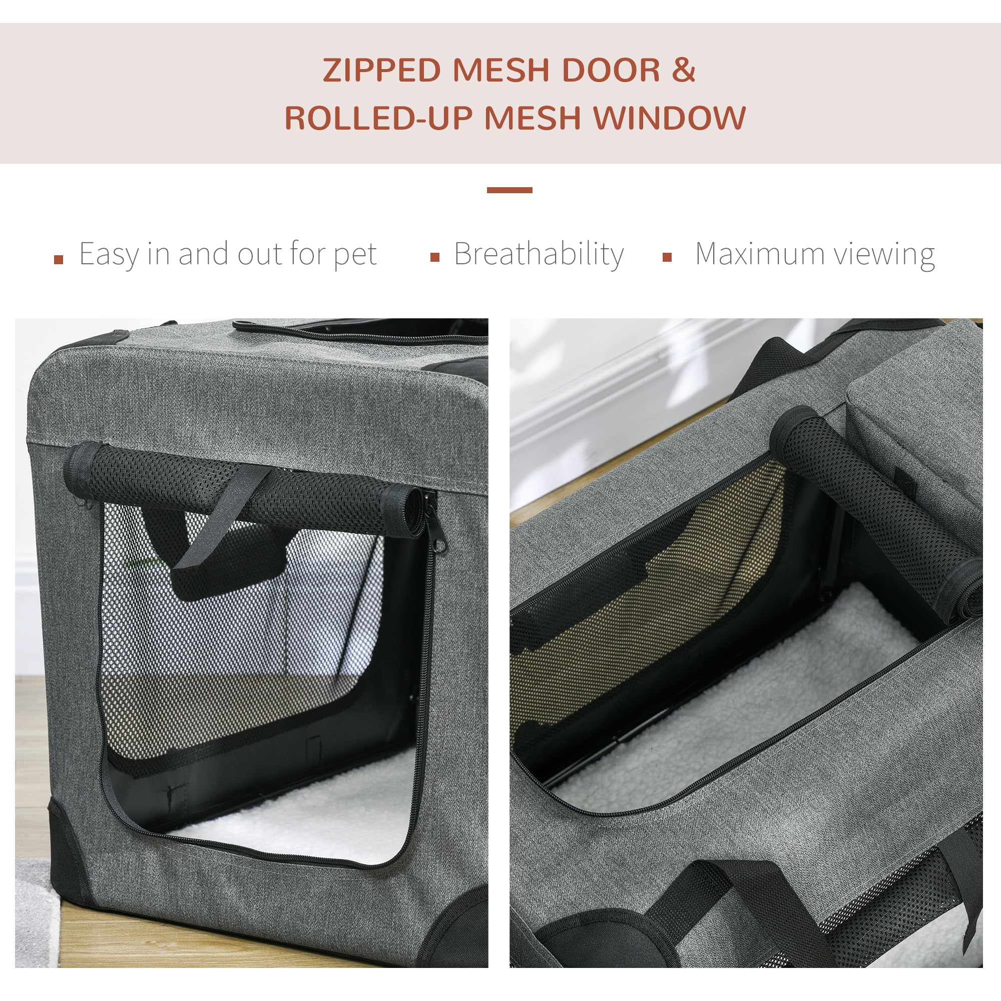 PawHut Transportador plegable para mascotas para perros pequeños y miniaturas, transportador portátil para gatos, caja de viaje para mascotas con alfombrilla extraíble, bolsas de almacenamiento, malla