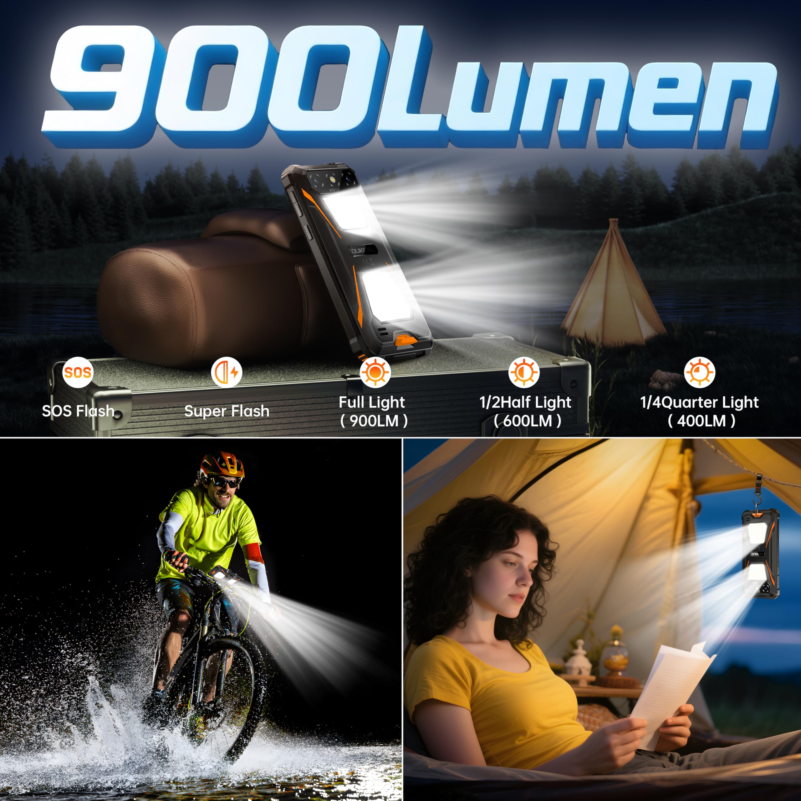 OUKITEL G5 Rugged Smartphone Unlocked 16GB+256GB/1TB TF Android 14 Rugged Cellphones, 6300mAh Battery,6”HD Display IP68/IP69K,13MP+5MP Waterproof Phones,Dual Sim/NFC/Dual Camping Light/2025 Black