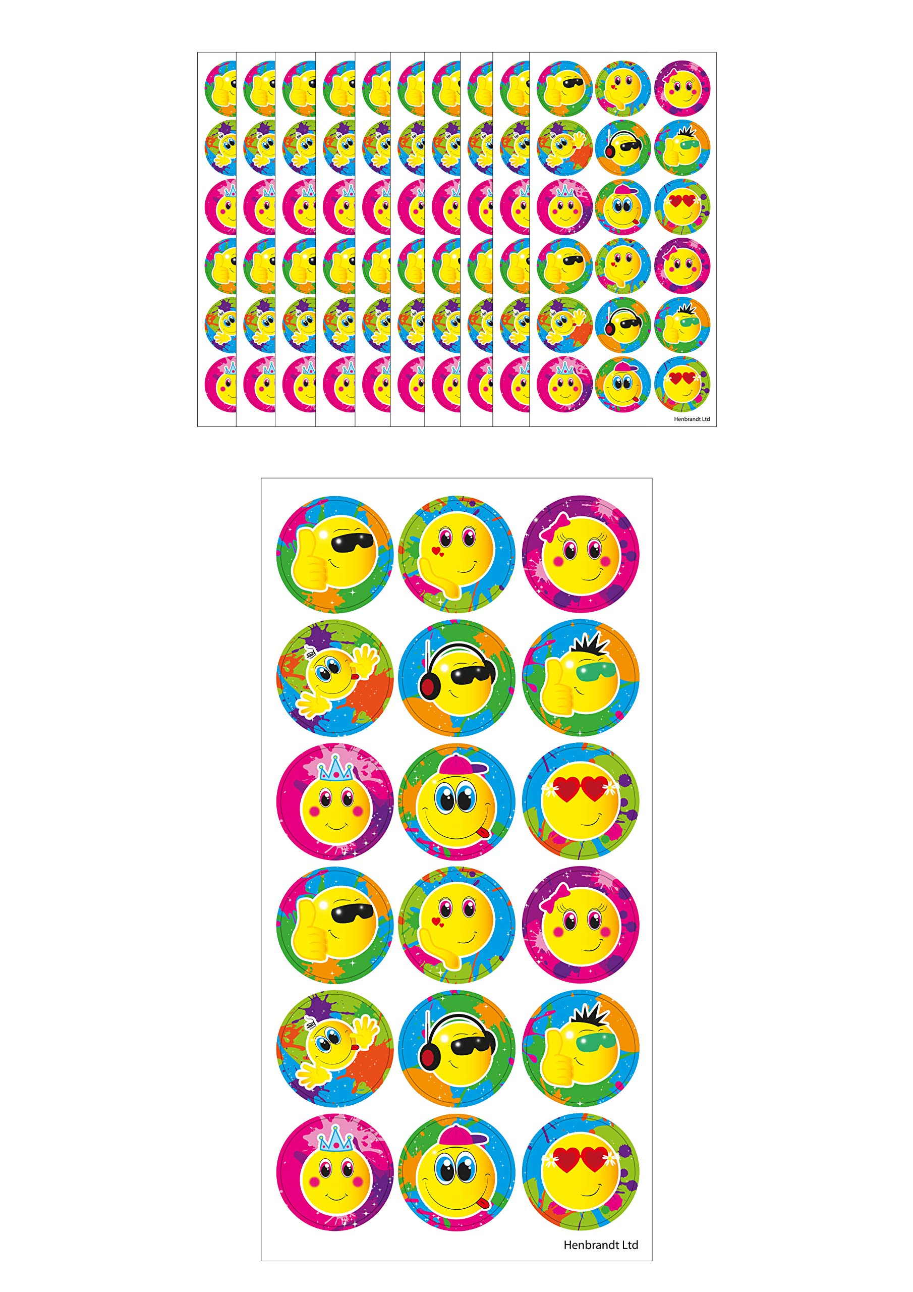 Henbrandt Boys Yellow Large Smile Face Stickers 180 Assorted Funny Stickers Girls Teachers School Reward Party Favours Scrapbook