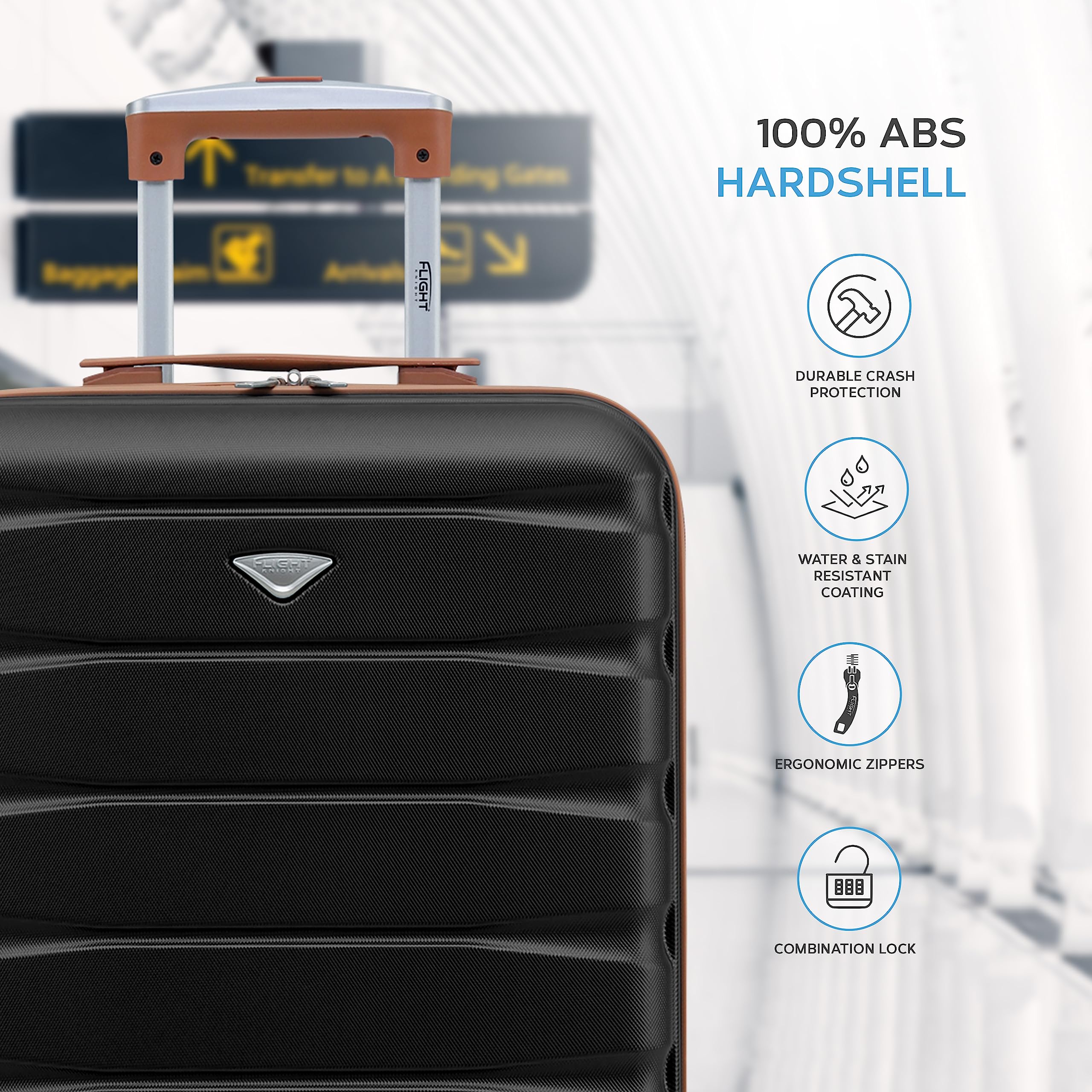 Flight Knight 55x40x20 Ryanair Priority Cabin Suitcase, Also for EasyJet, Jet2, Lightweight,ABS Hard Shell, Durable 4-Wheel Cabin Case, Carry-On Size 10kg Hand Luggage, Travel Bag- 55 x 40 x 20