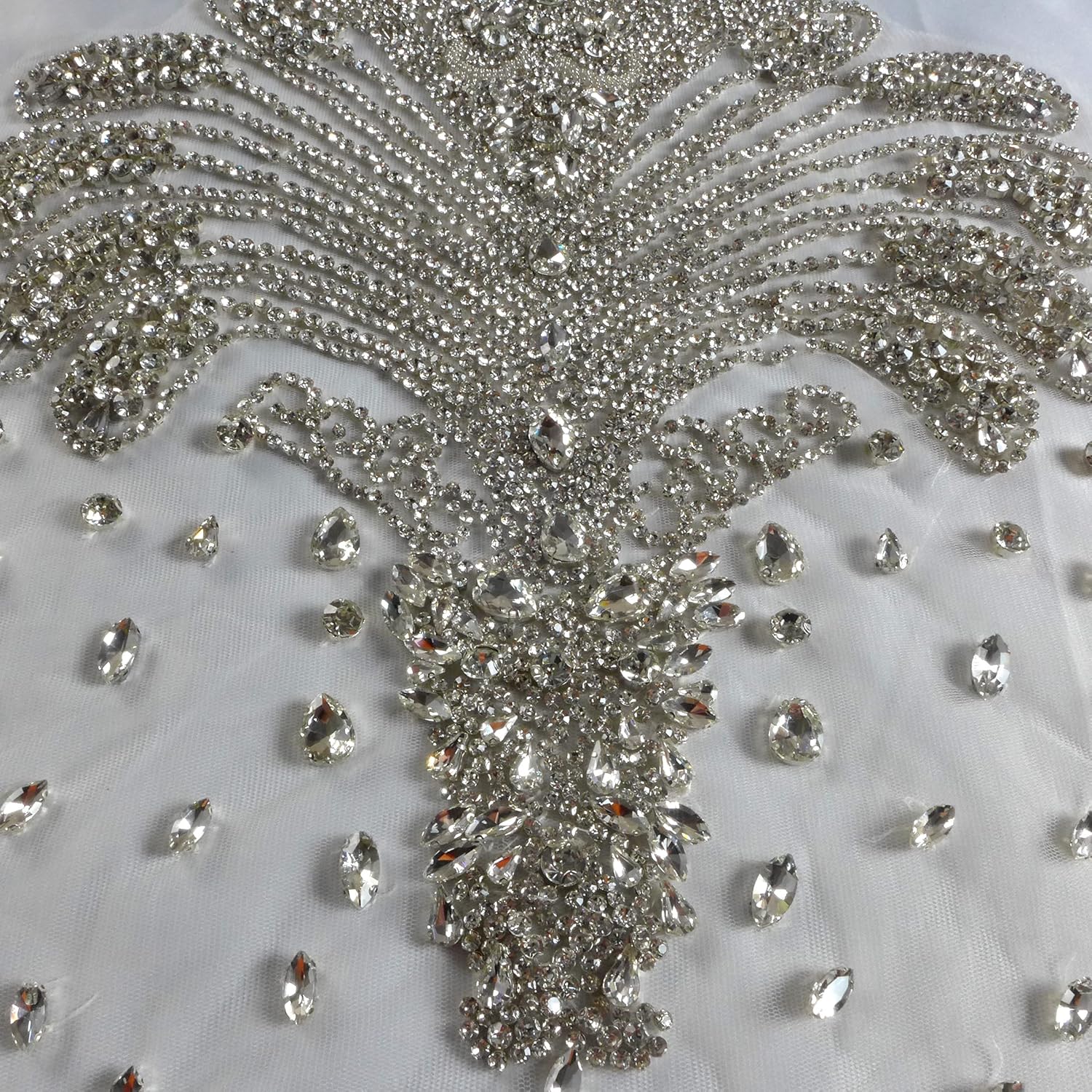 Labellezalay Full Front and Back Bodice Rhinestone Applique Patch,new Large Size 33.4" * 15.7" Decorate Appliques, Gold Silver Rose Gold Shine DIY Dress Applique Patch by Piece (YM2101-1Silver)
