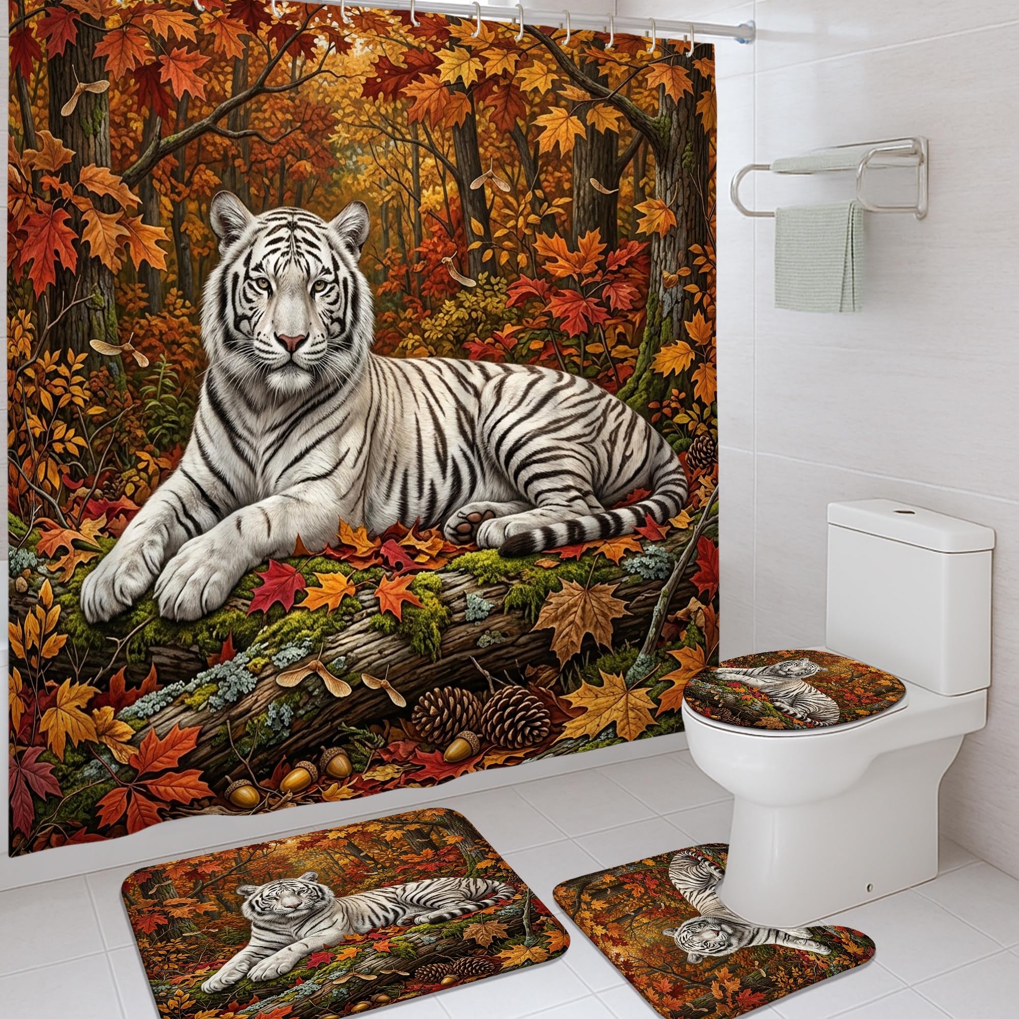 Rideau de douche tigre en tissu pour transformer la décoration de votre salle de bain