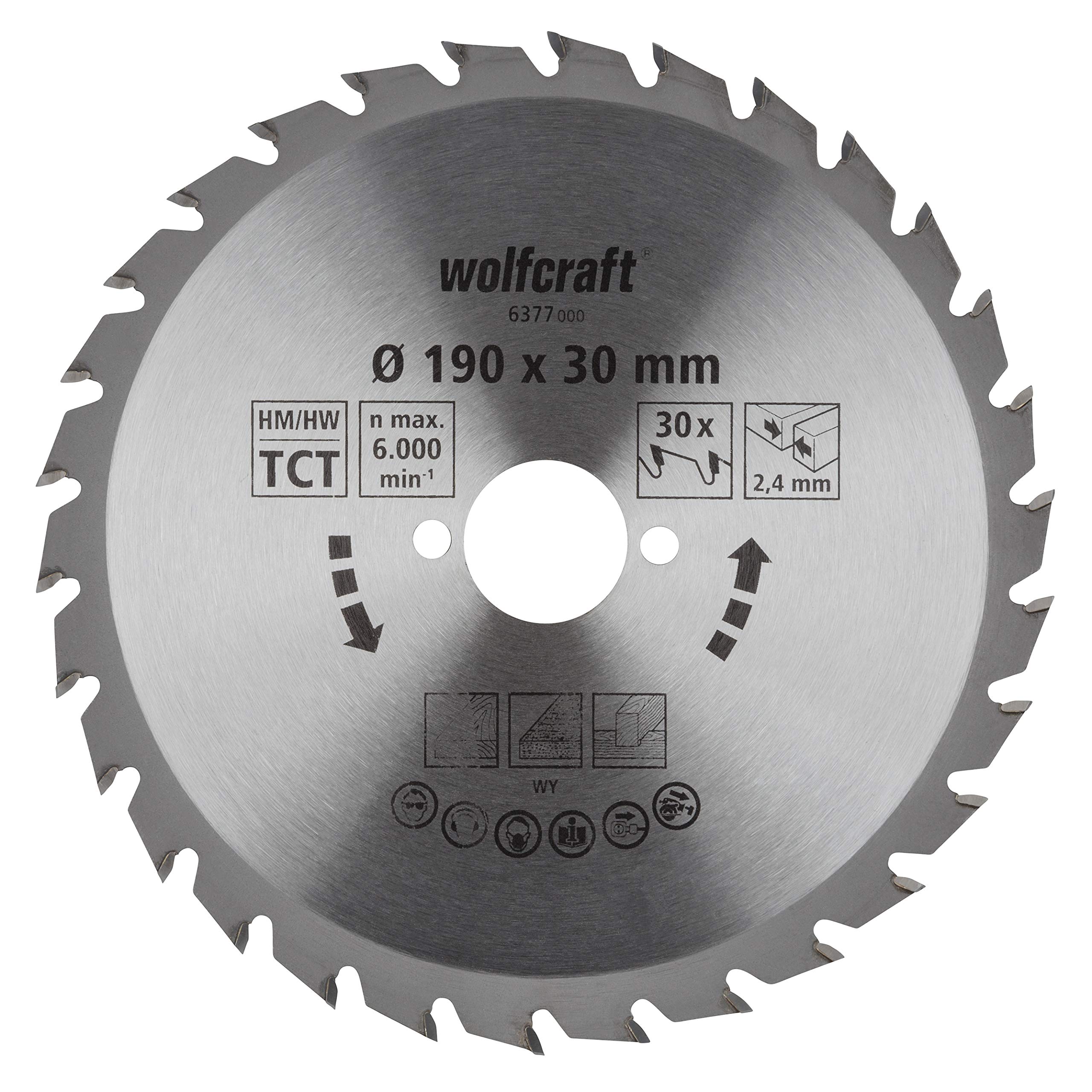 wolfcraft 6377000 | Ręczna tarcza do piły tarczowej HM | Seria zielona | 30 zębów | Ø 190 mm
