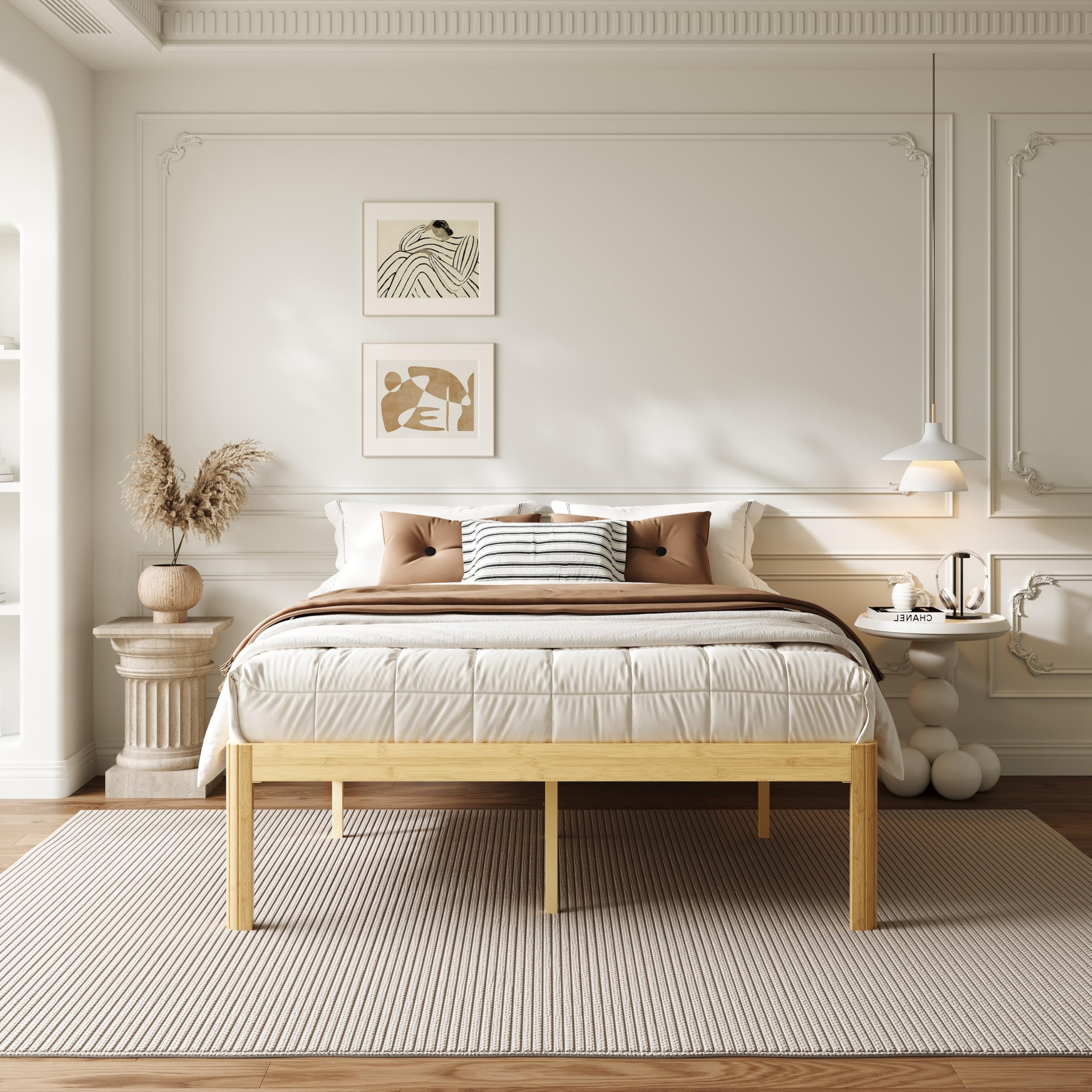 ZIYOO 12 Inch Full Size Bamboo Platform Bed Frame, Modern Minimalist Design, Heavy Duty Support, Easy Assembly, No Box Spring Needed, Natural Finish