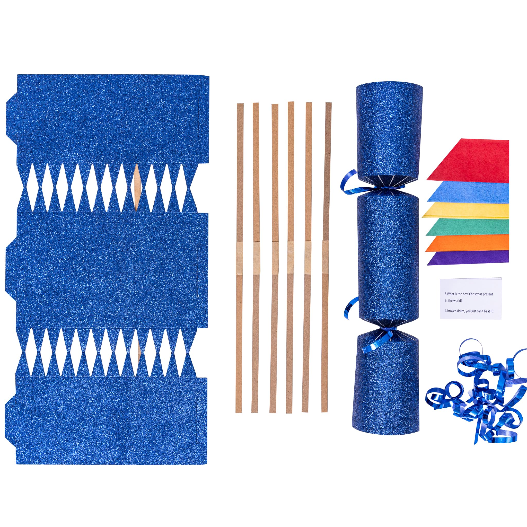 evelay Make Your Own Christmas Cracker Kit Rose Gold Glitter Crackers Hats Snaps Jokes Party Favours 18 Pieces (Navy Glitter)
