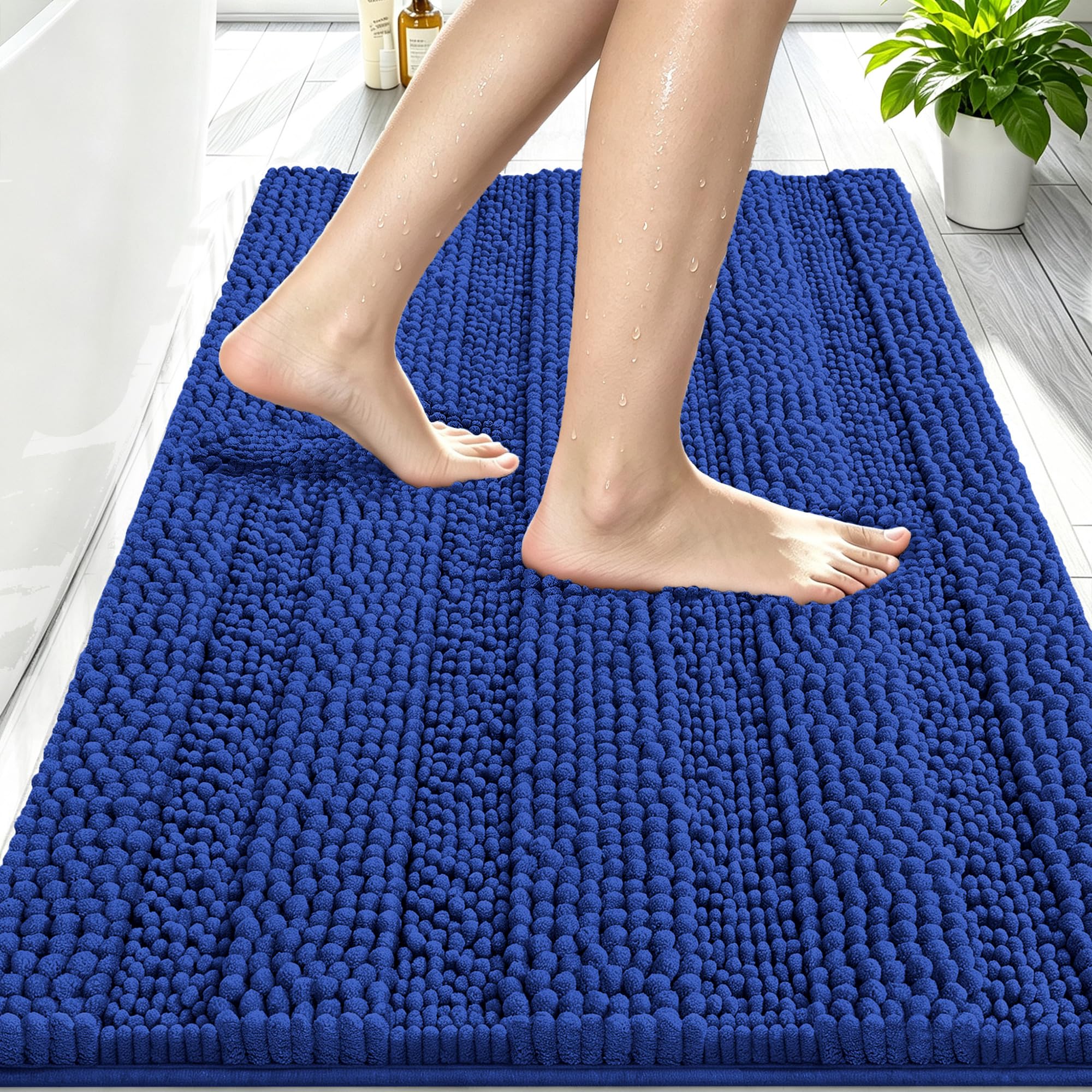 Smiry Thick Chenille Bathroom Rugs 30x20, Absorbent Bath Mat, Royal Blue