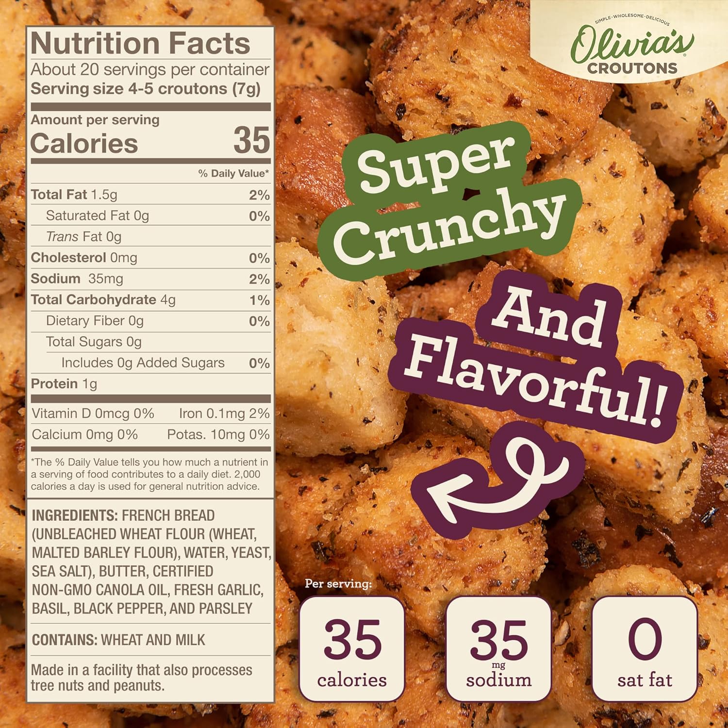Olivia's Croutons Butter and Garlic Croutons for Salad, Soups & Stuffing - Made with Real Butter & Garlic - 5 ounce (Pack of 4)