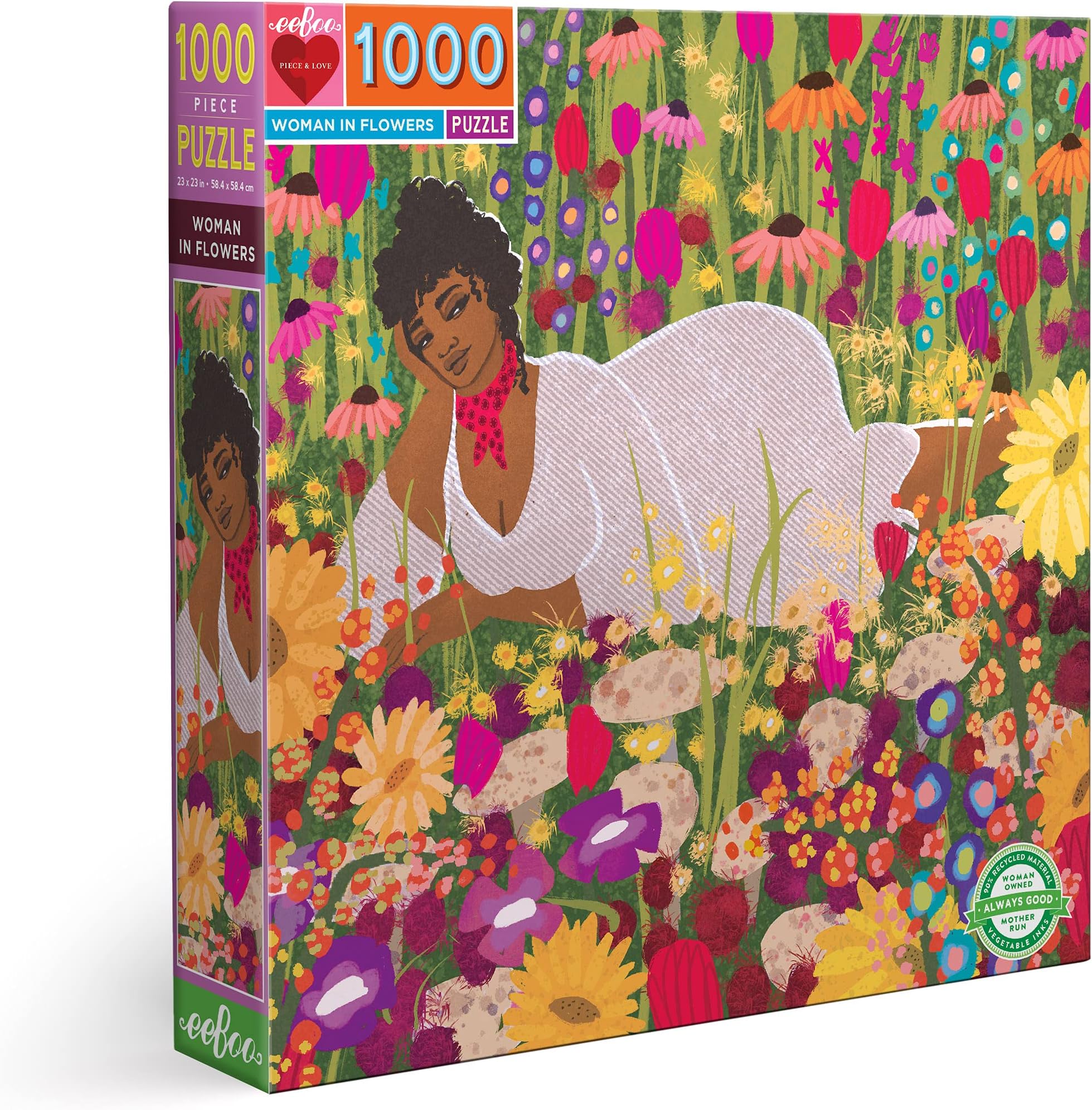 eeBoo Piece and Love Woman in Flowers 1000 Piece Square Jigsaw Puzzle, Multi, 1 ea (PZTWFL)