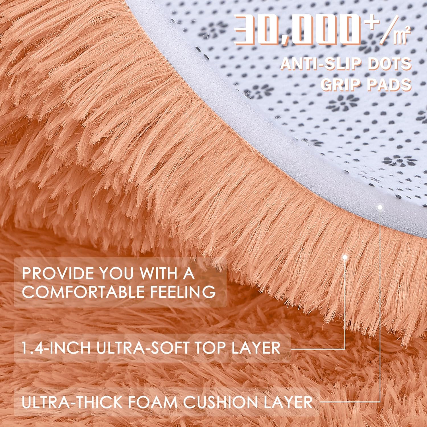 OLANLY Muted Orange Round Rugs for Bedroom - Machine Washable, 2 ft Circle Area Rugs for Living Room, Soft and Fluffy Shaggy Carpet for Teen Girl and Boys, Nursery Rooms, Dorms, Home Decor Aesthetic thumbnail