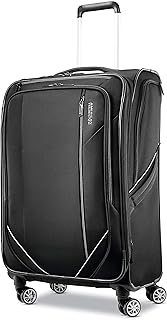 Zoom Turbo Softside Expandable Spinner Wheel Luggage, Black, Checked-Medium 25-Inch