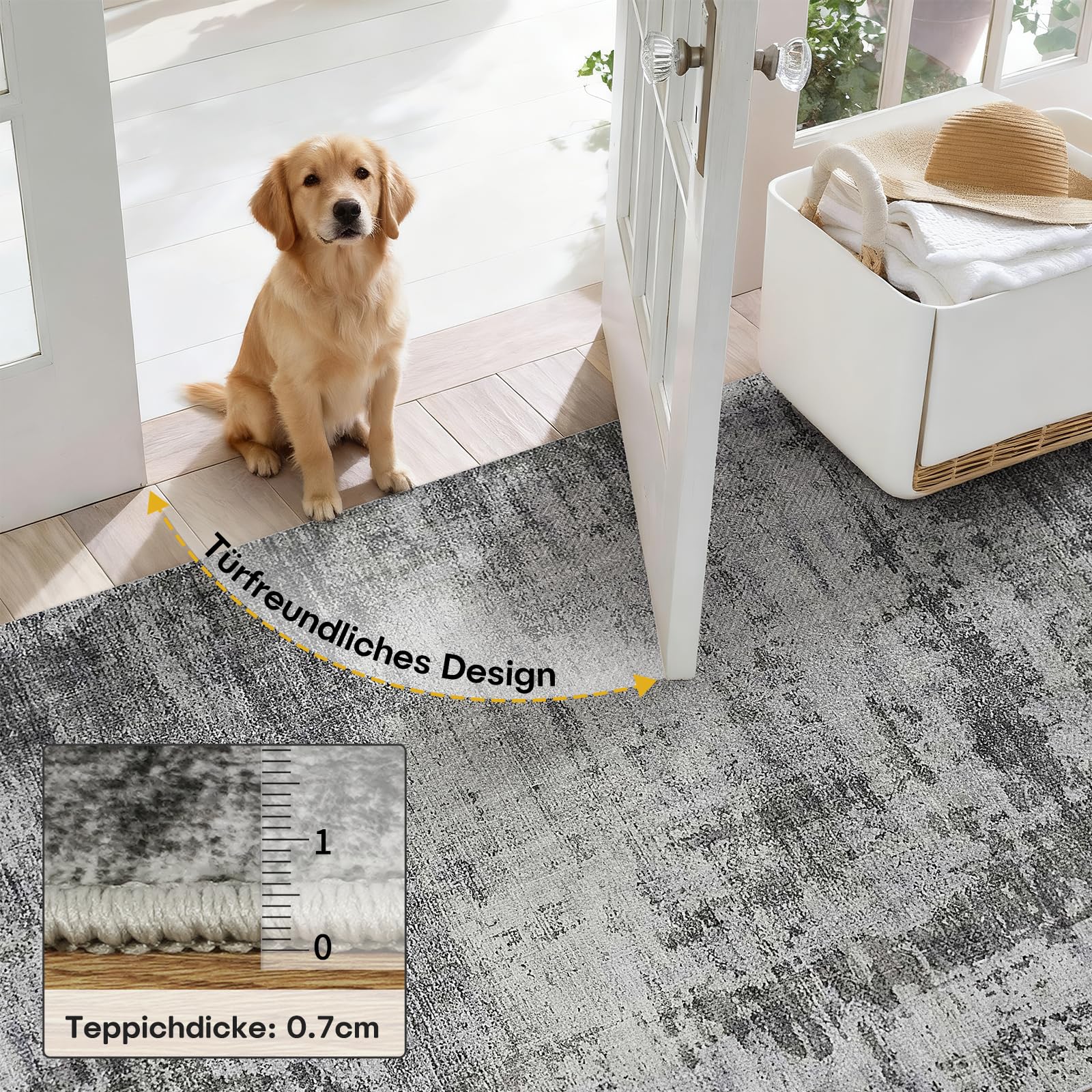 SOANNY Tappeto Soggiorno 140x200 cm, Pelo Corto, Super Morbido, Moderno Astratto, Lavabile, Antiscivolo, Soggiorno, Camera da Letto, Cameretta, Sala da Pranzo, Ufficio, Grigio Cenere