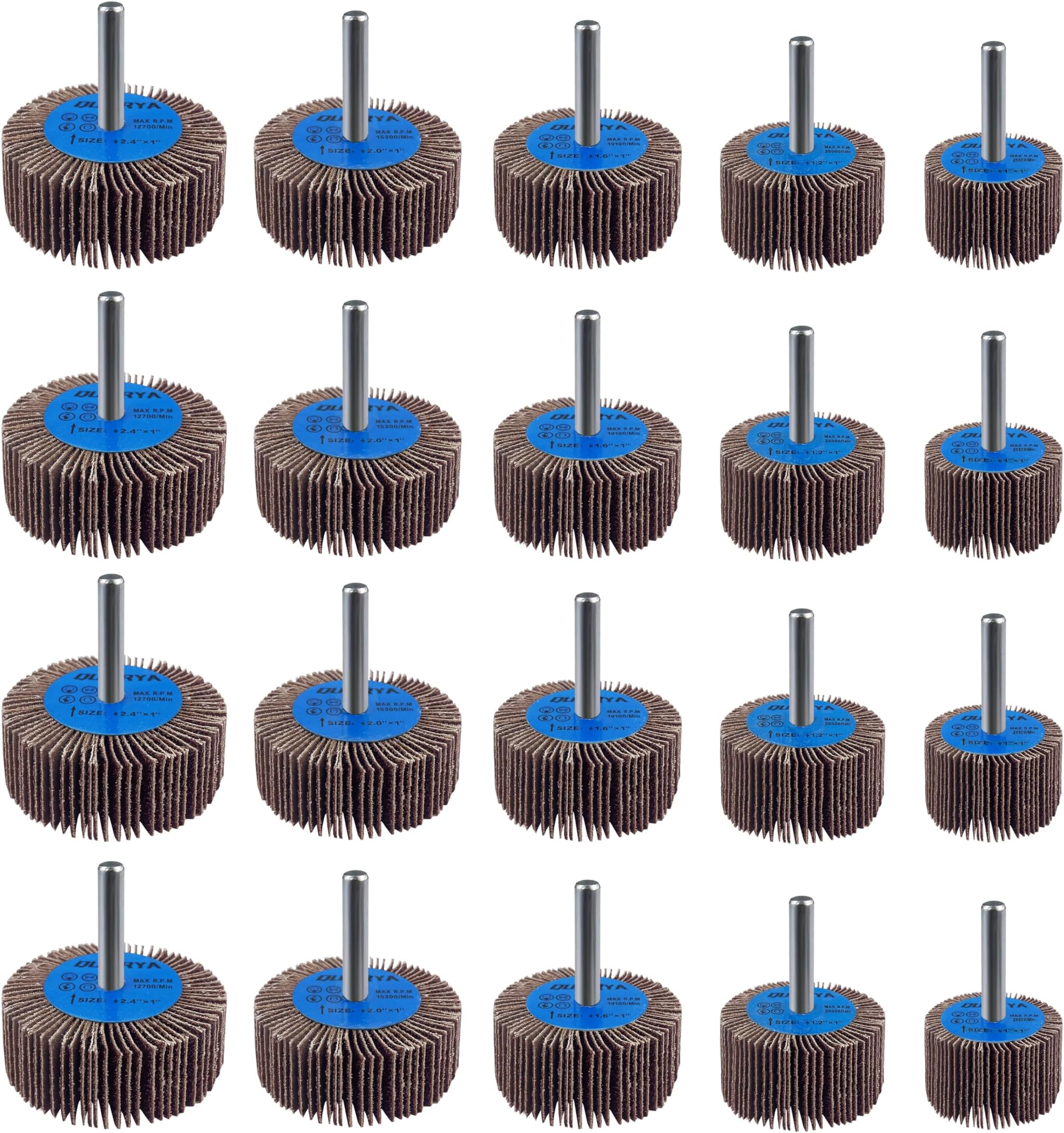 Flap Wheels 20Pcs 1/4" （6.35mm） Shank, 60/80/120/240 Grit Sanding Discs for Drill Grinder, Aluminum Oxide Rotary Tool Accessories for Metal Wood