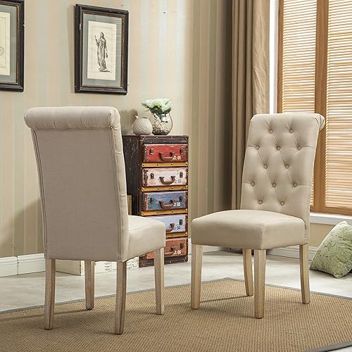 Miniatura 3 de Roundhill Furniture - Silla de comedor parsons de madera maciza costumbrista y tapizado estilo capitoné Textil Bronceado