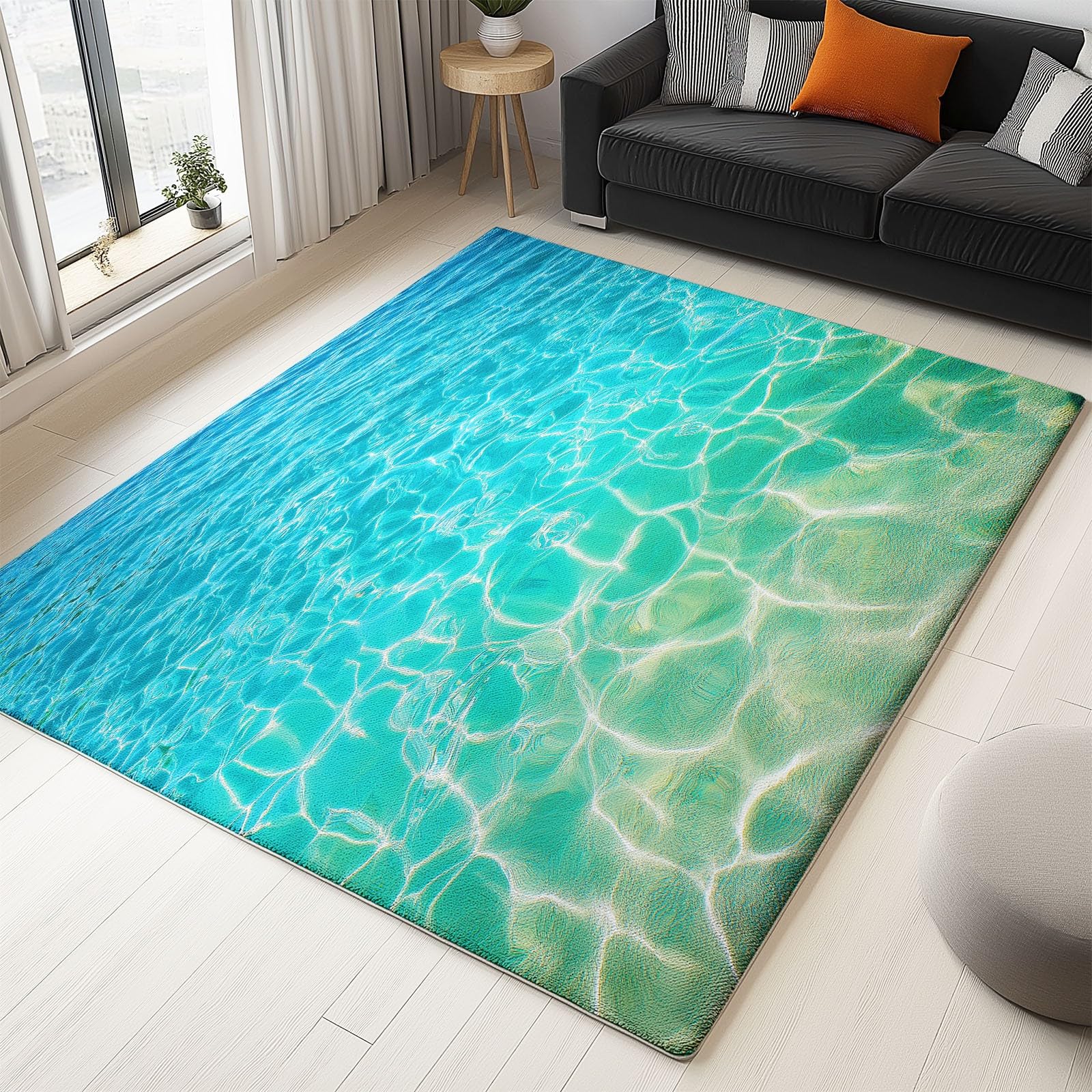 Generisch Waschbarer Teppich Flanell rutschfest - Moderner 3D Wasser Optik Läufer für Wohnzimmer, Küche & Flur, Kurzflor Bodenmatte für Erwachsene & Kinder, Blau80 x 150 cm