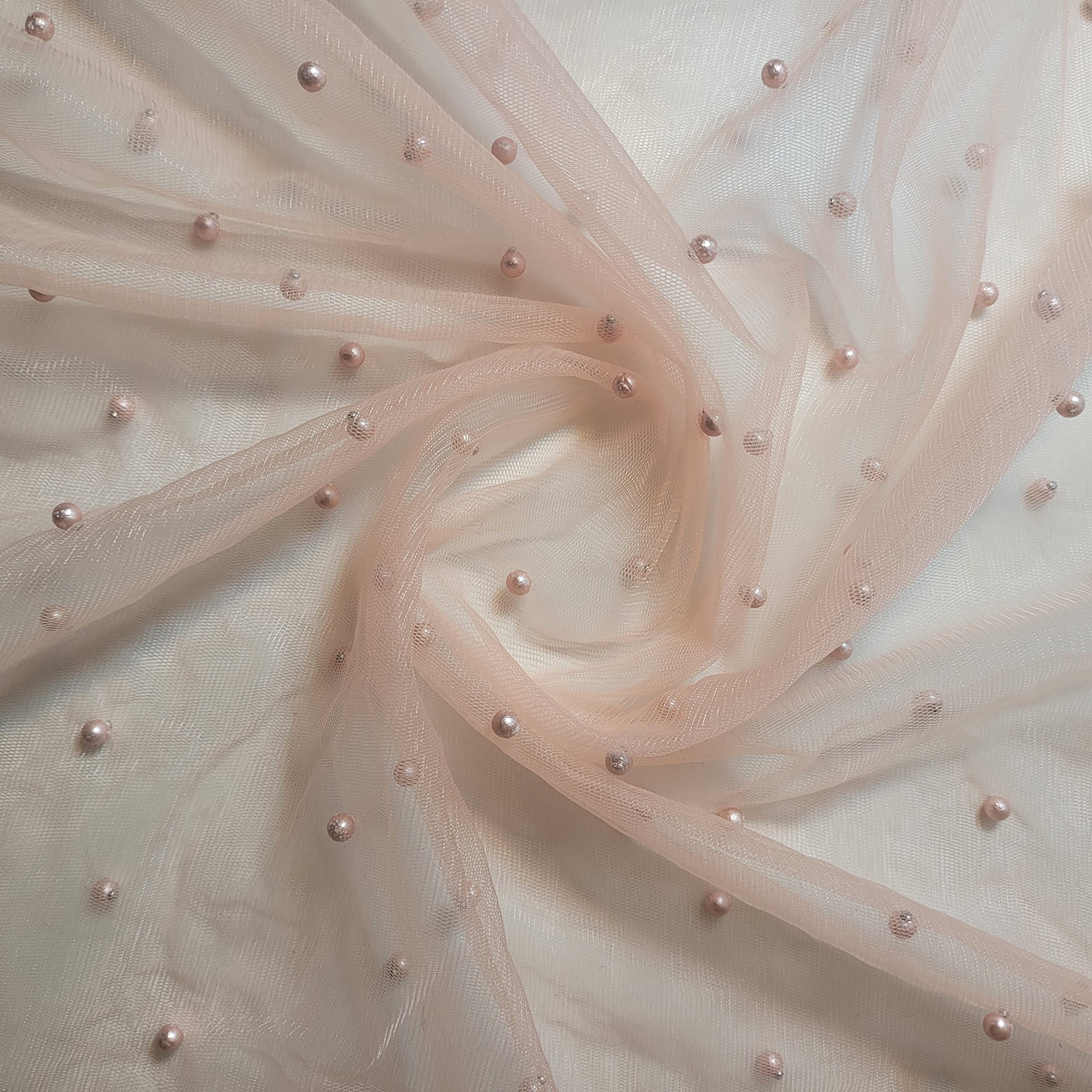 Textile Station 58" Wide Tulle Beaded Pearl Lace Net Fabric Bridal Veil Wedding Backdrop Décor Available in 25 Colours (Col #51, 2 Meter)