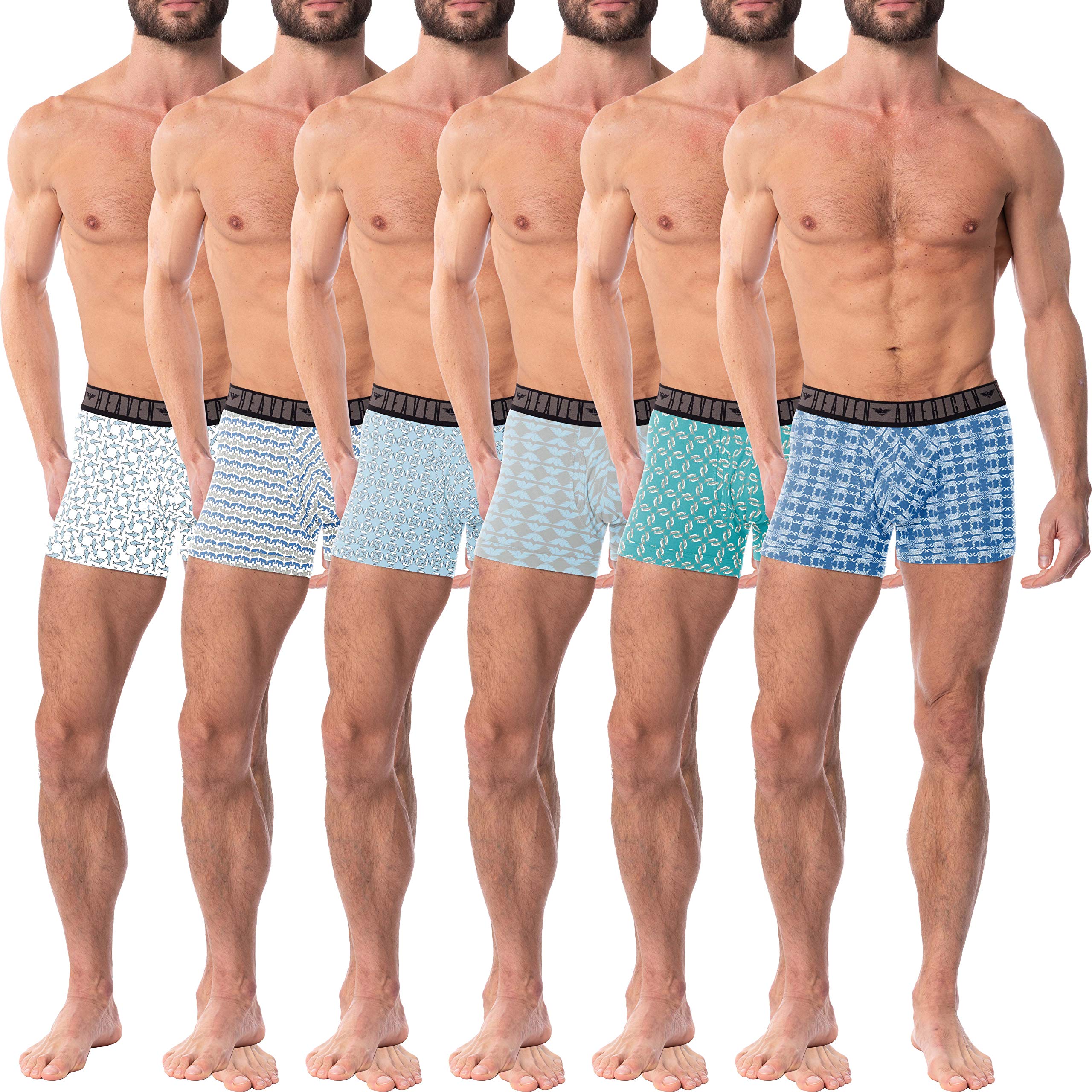 AMERICAN HEAVENMen's Underwear Trunks 6-Pack, Stretchy Ultra Soft Fitted Boxer Brief with Fly