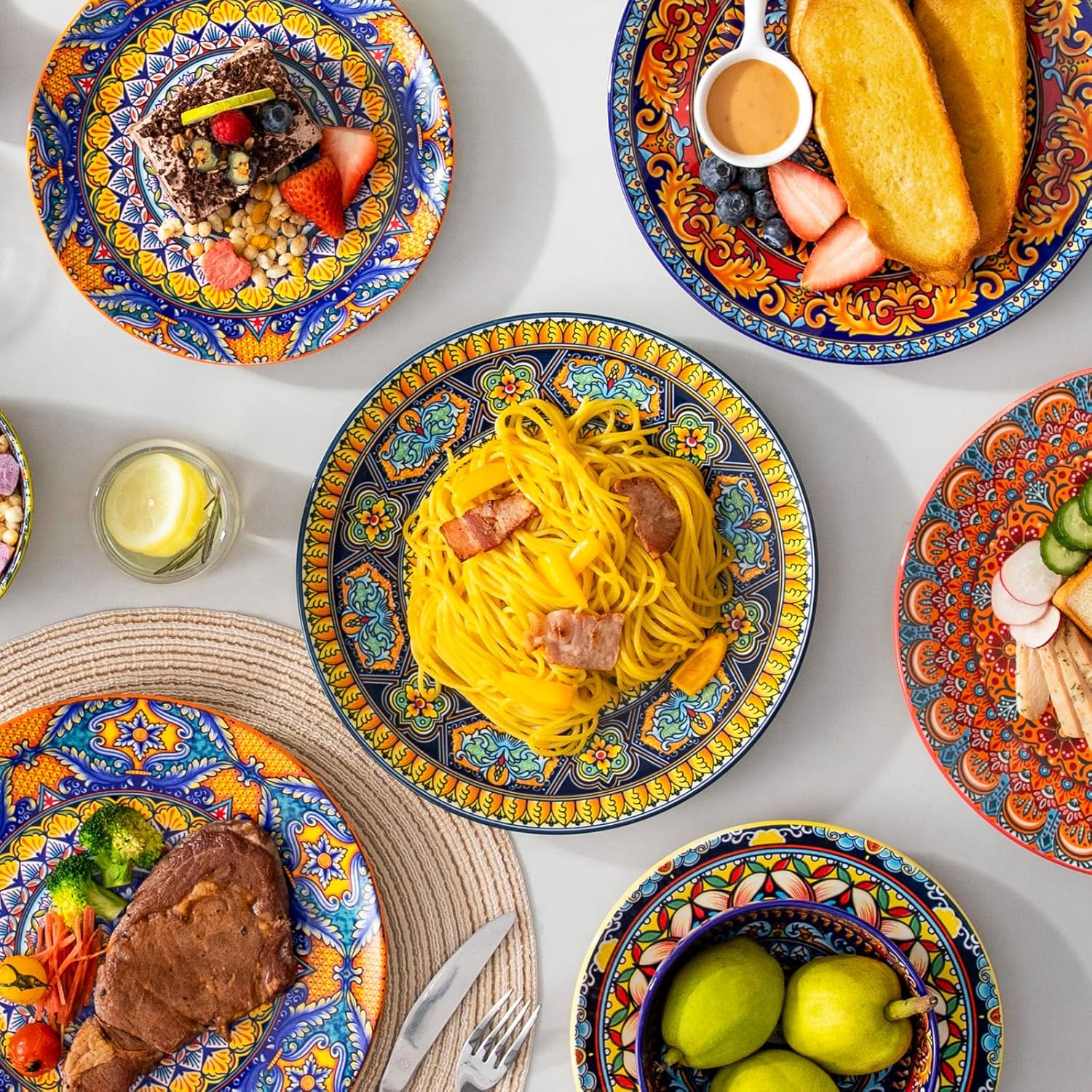 vancasso Bohemian Dinner Plates Set of 6, 10.5 Inch Ceramic Kitchen Plates for Dinner, Colorful Printed Dishes for Dining, Microwave & Dishwasher Safe Plate Set, Series KRVI - Image 7