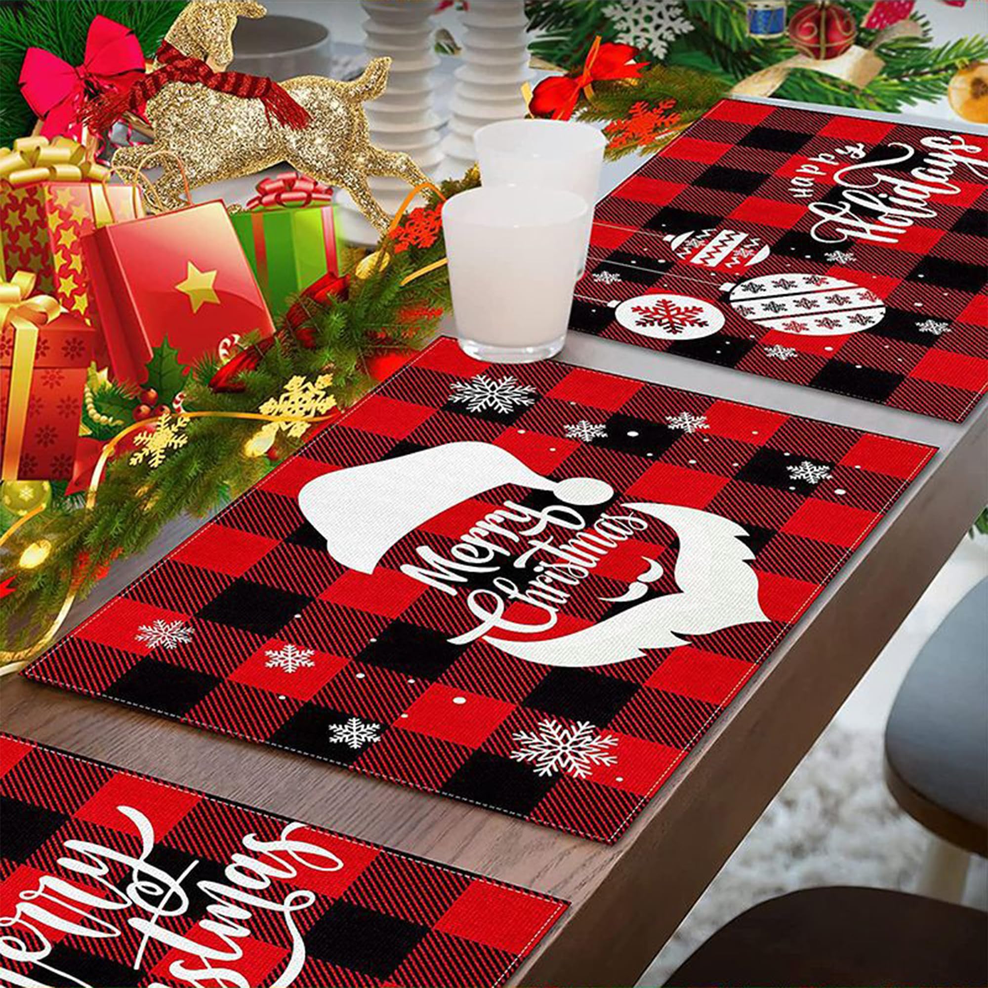 Lot De 4 Sets De Table De Noël En Forme De Pins Gris - Motif Flocons De