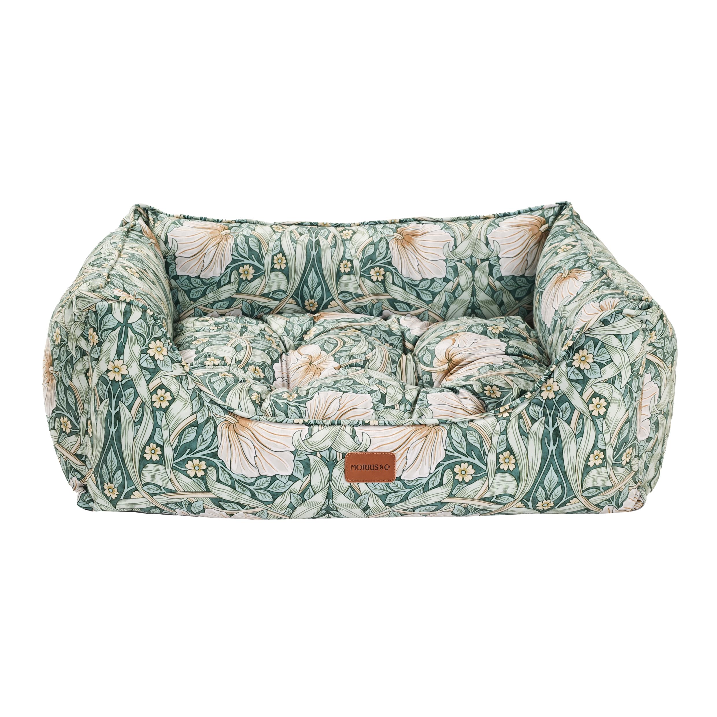 Rosewood x Morris & Co. Pimpernel Square Dog Bed, Medium – Luxury Reversible Pet Bed with Iconic William Morris Floral Print, Soft Washable Cushion, Padded Sides – Stylish Heritage Design