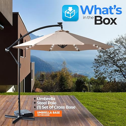 Miniatura 2 de SereneLife SLSK5714.3 Sombrillas colgantes en voladizo de 360 de 10 pies con 8 varillas de acero resistentes con 24 luces LED, base inclinable y