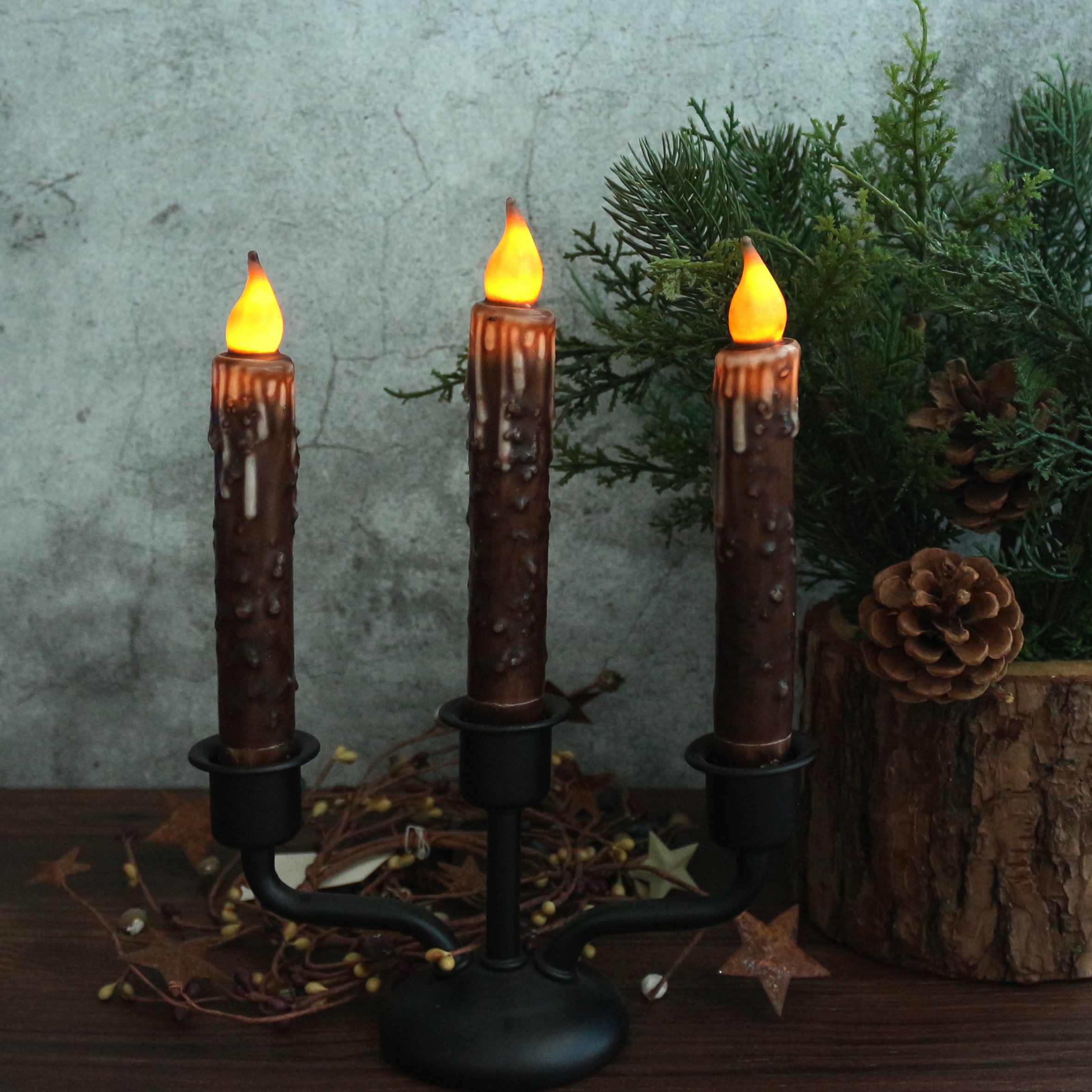 CVHOMEDECO. Candele in vera cera a LED, immerse a batteria, con timer, senza fiamma, decorazione senza fiamma, 17 cm, marrone, 2 pezzi in una confezione