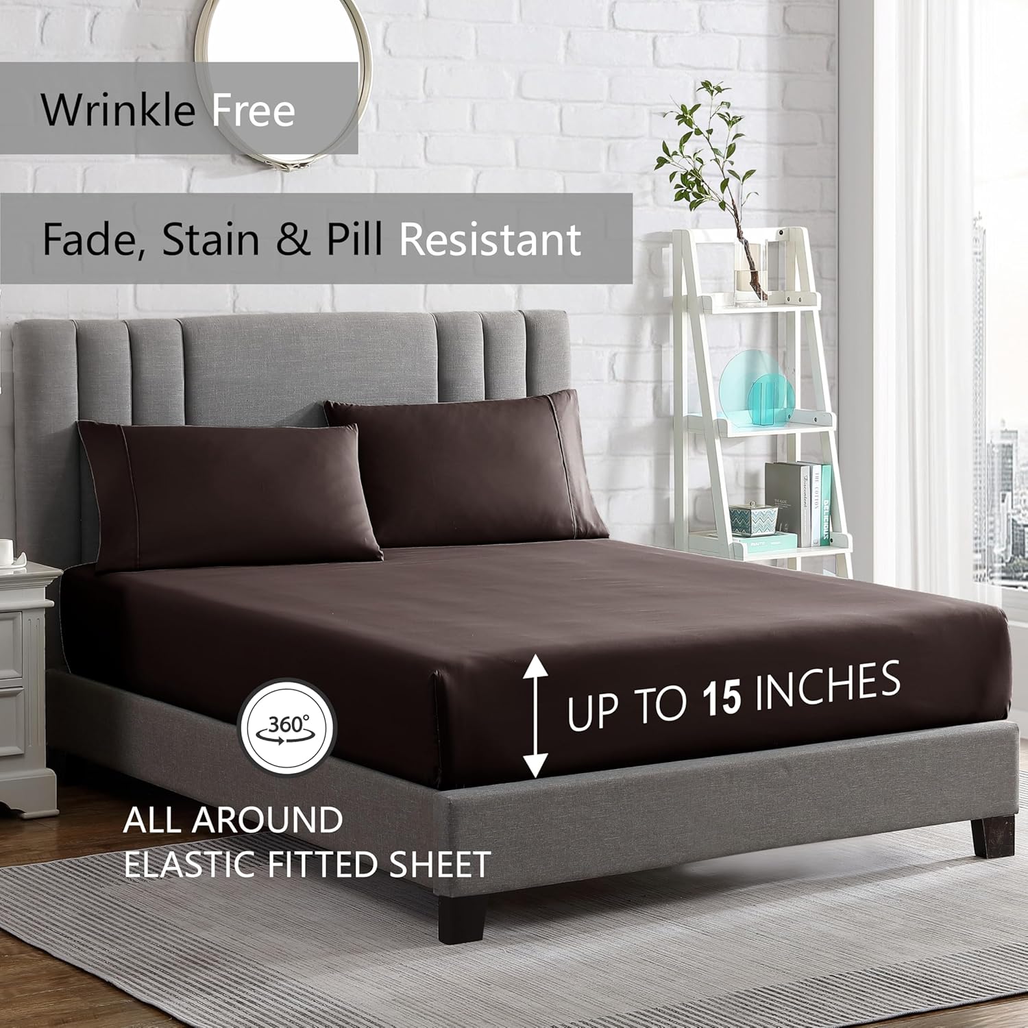 American Home Collection King Sheet Set - Ultra-Soft Microfiber 15-Inch Deep Pocket - Wrinkle Free and Fade Resistant (Brown) - Image 4