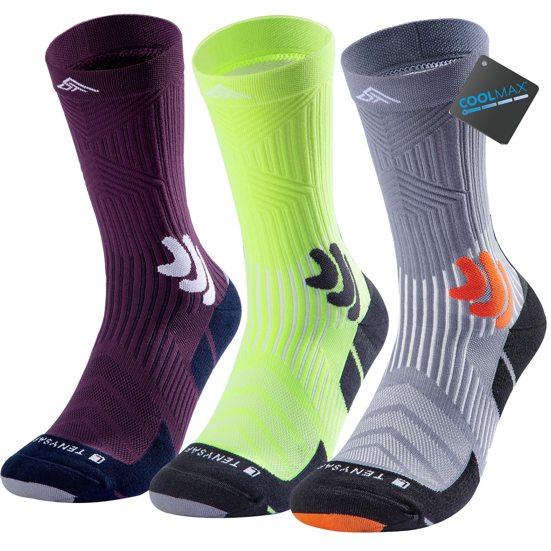 Lounwee Coolmax Kompressions Laufsocken für Herren: Crew Sportsocken mit Belüftungsnetz Schweißableitend for Wandern Sport