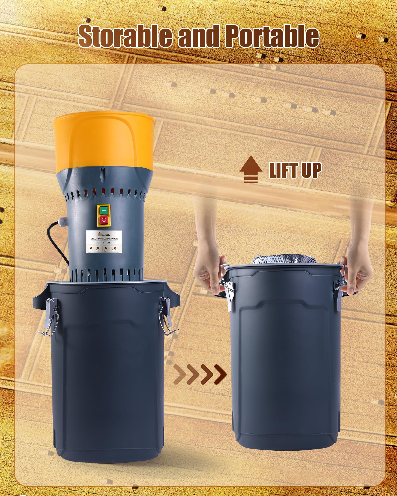 Molinillo de molino de grano de alimentación agrícola eléctrica de 6.6gal para especias de maíz de trigo con 5 filtros 110V 1000W 25L 6