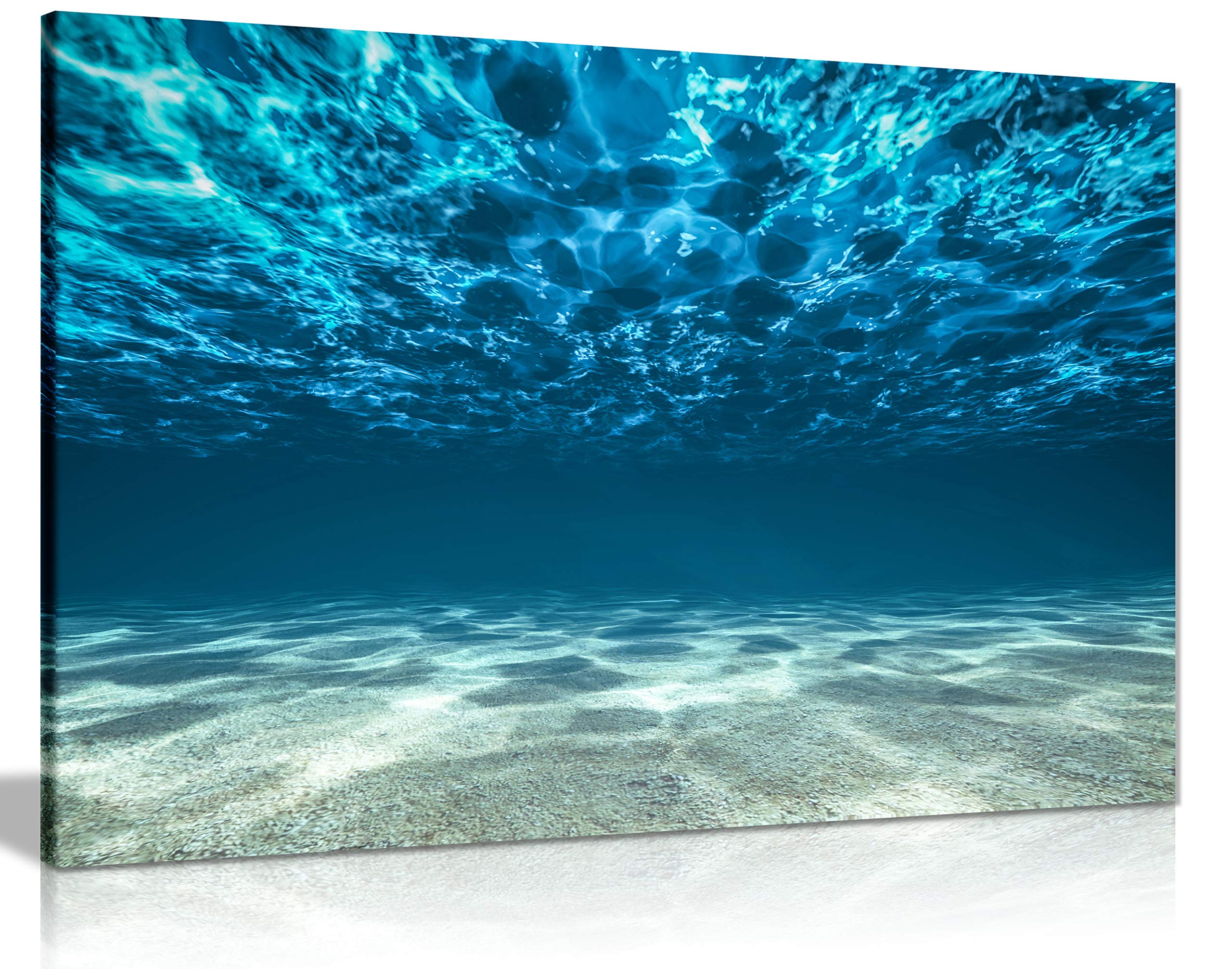 Panther Print Blue Ocean Sea Seaview Beneath Surface Canvas Wall Art, Framed Pictures For Bathroom Walls, Beautiful Living Room Decoration, Print For Special Occasions (24X16 Inch)