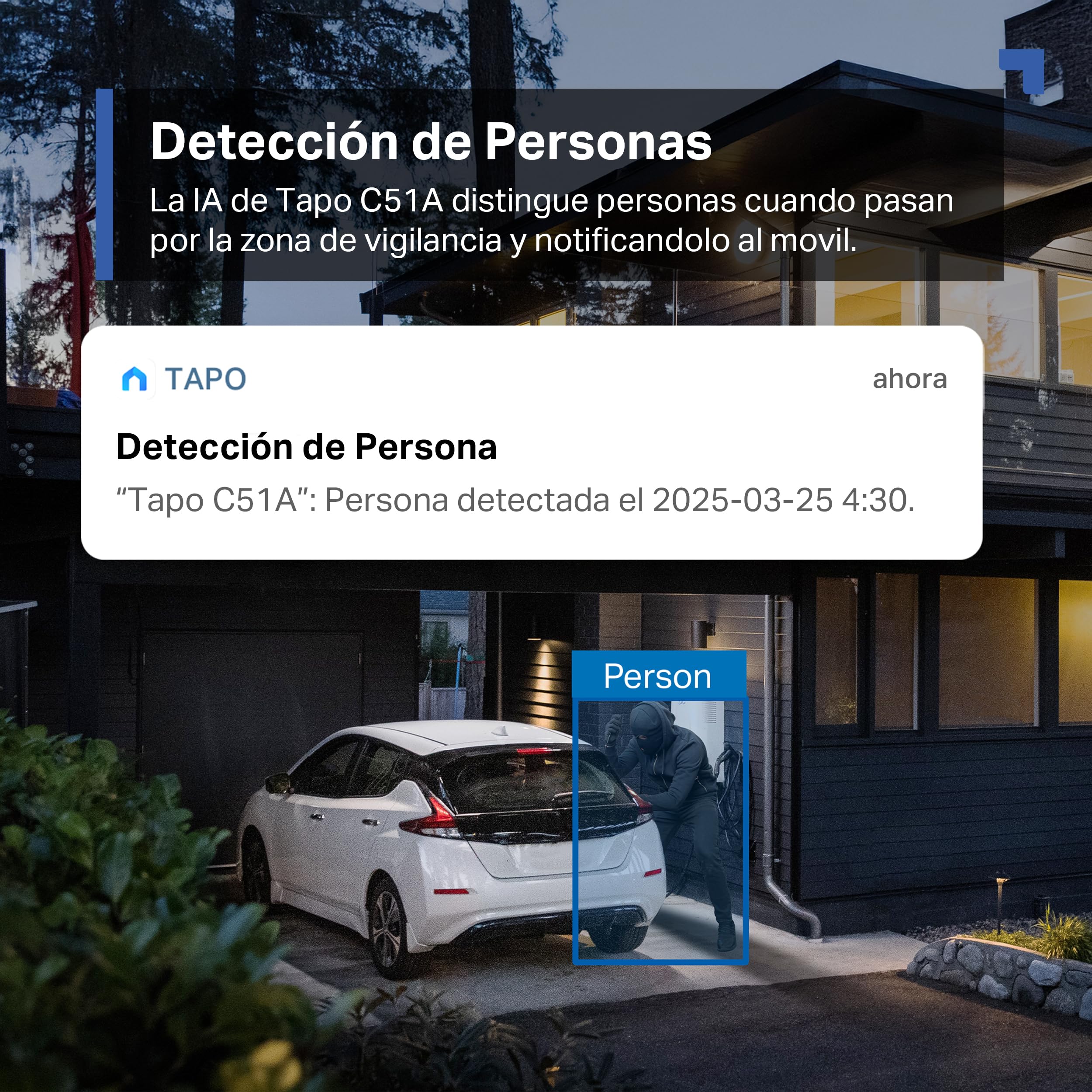 Tapo C51A - Cámara de vigilancia Wi-Fi para Exteriores 360°, visión Nocturna a Todo Color 2k (3 MP), detección Personas con IA Seguimiento Movimiento Inteligente IP65 — view 5