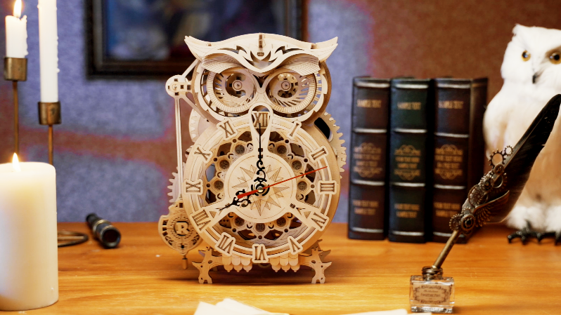 ROKR 3D Wooden Puzzles for Adults Owl Clock - Mechanical Model