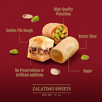 Zalatimo Sweets Since 1860, 100% All Natural Assorted Mamoul Shortbread Cookies, Square Metal Gift Tin, Slightly Sweet Cookies, Pistachio, Walnuts, Dates, No Preservatives, No Additives, 1.7Lbs