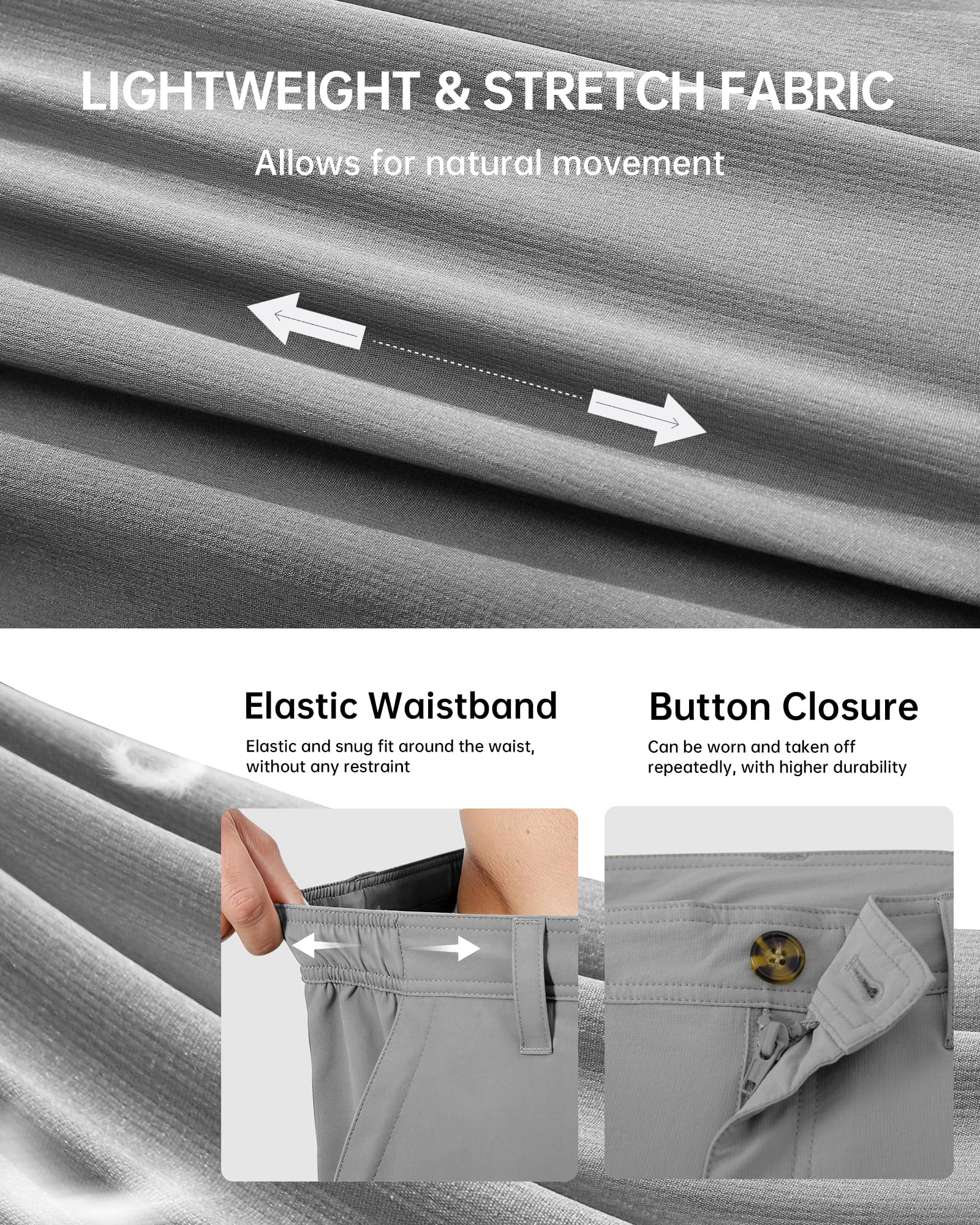 33,000ft Herren Outdoor Shorts mit 6 Taschen Sommer Wandershorts Stretch Cargo Shorts Bermuda Kurze Hose Golfshorts Atmungsaktive Capri für Wandern Radfahren