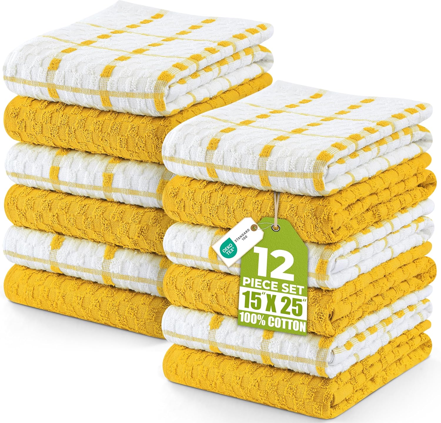 Utopia Towels - Kitchen Towels 12 Pack, 15 x 25 Inches, 100% Ring Spun Cotton Super Soft and Absorbent Linen Dish, Tea and Bar Towels Set, Yellow